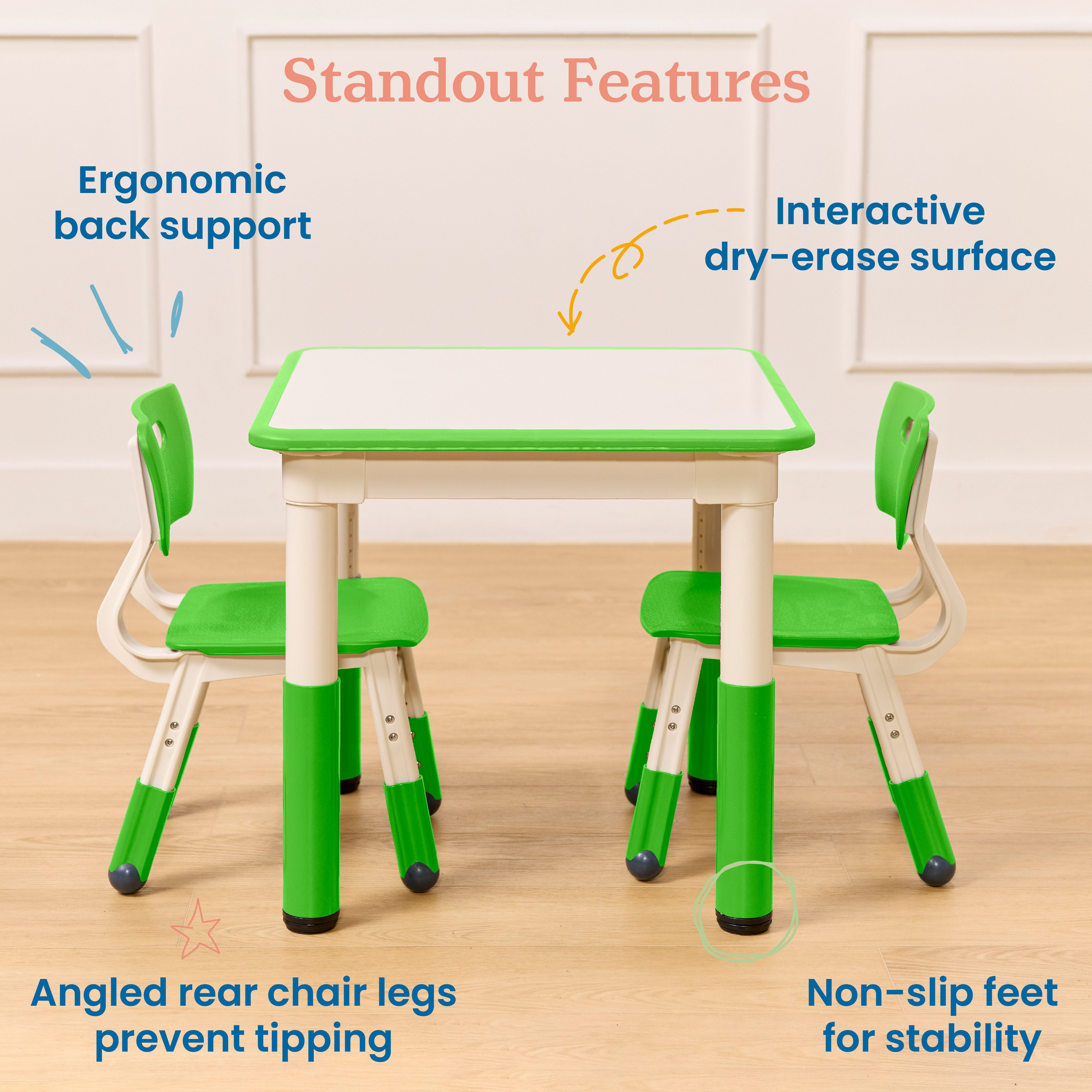 Dry-Erase Square Activity Table with Two Chairs, 3-Piece