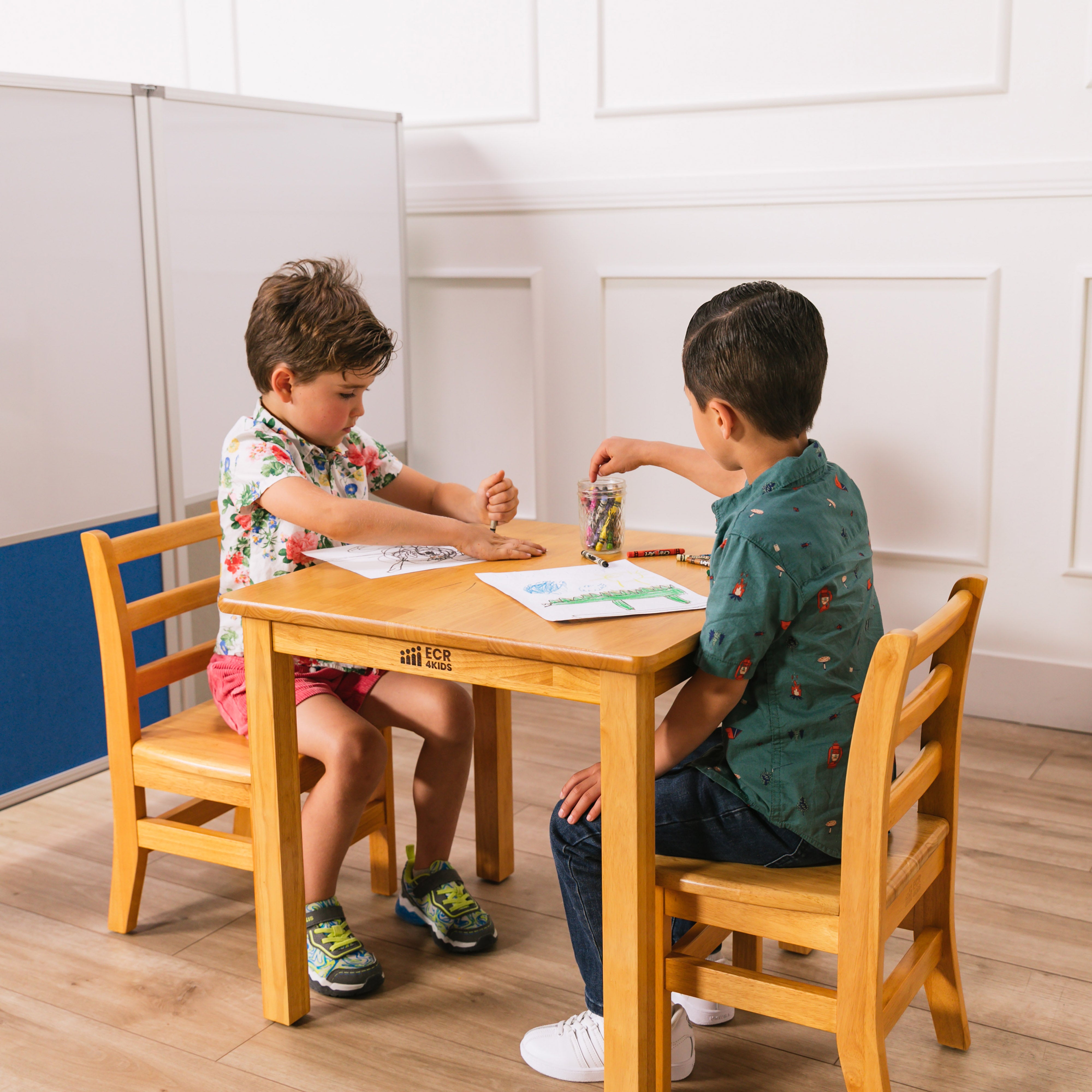 24in x 24in Hardwood Table and Chair Set, 12in Seat Height, Kids Furniture