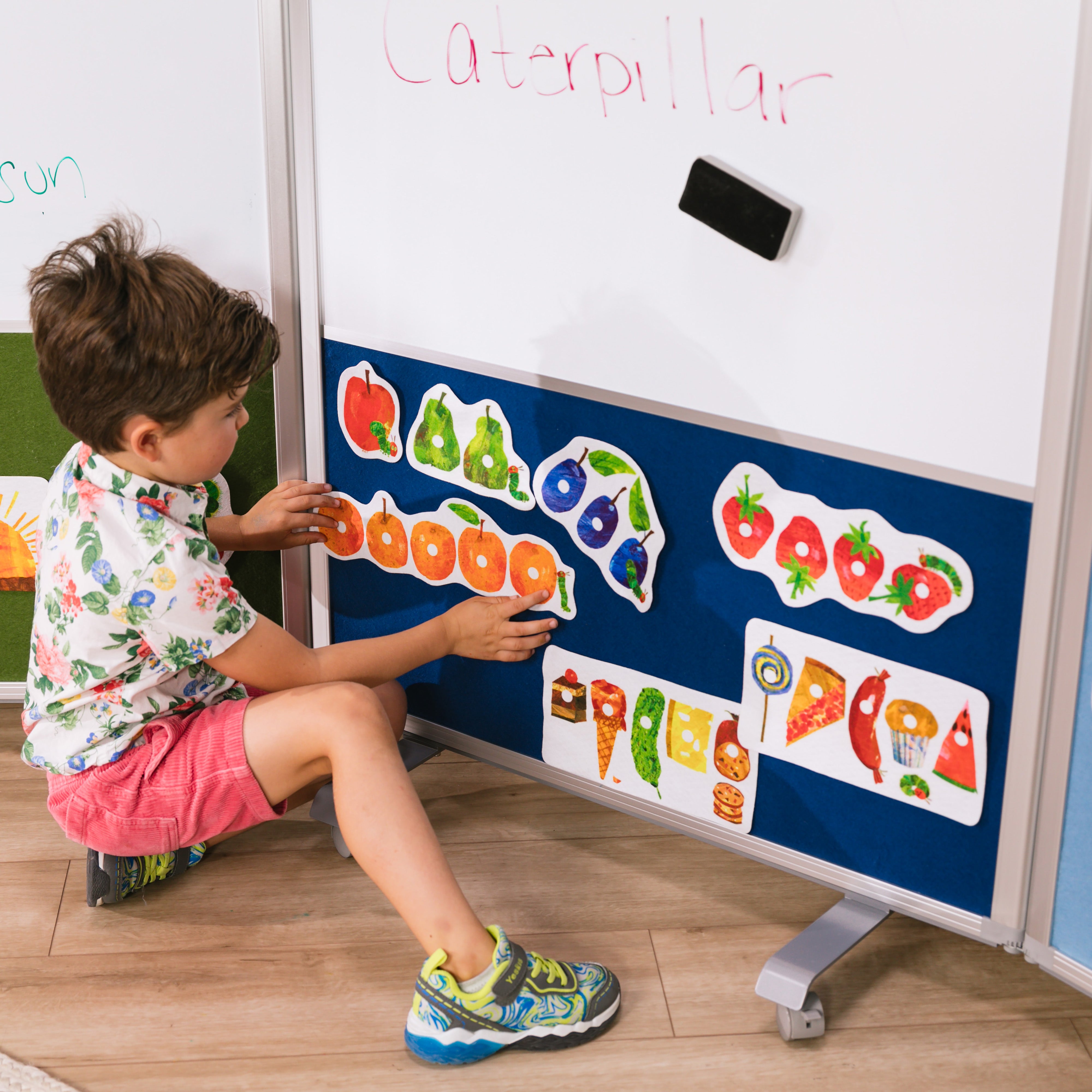 Mobile Dry-Erase and Flannel Split Room Divider, 3-Panel