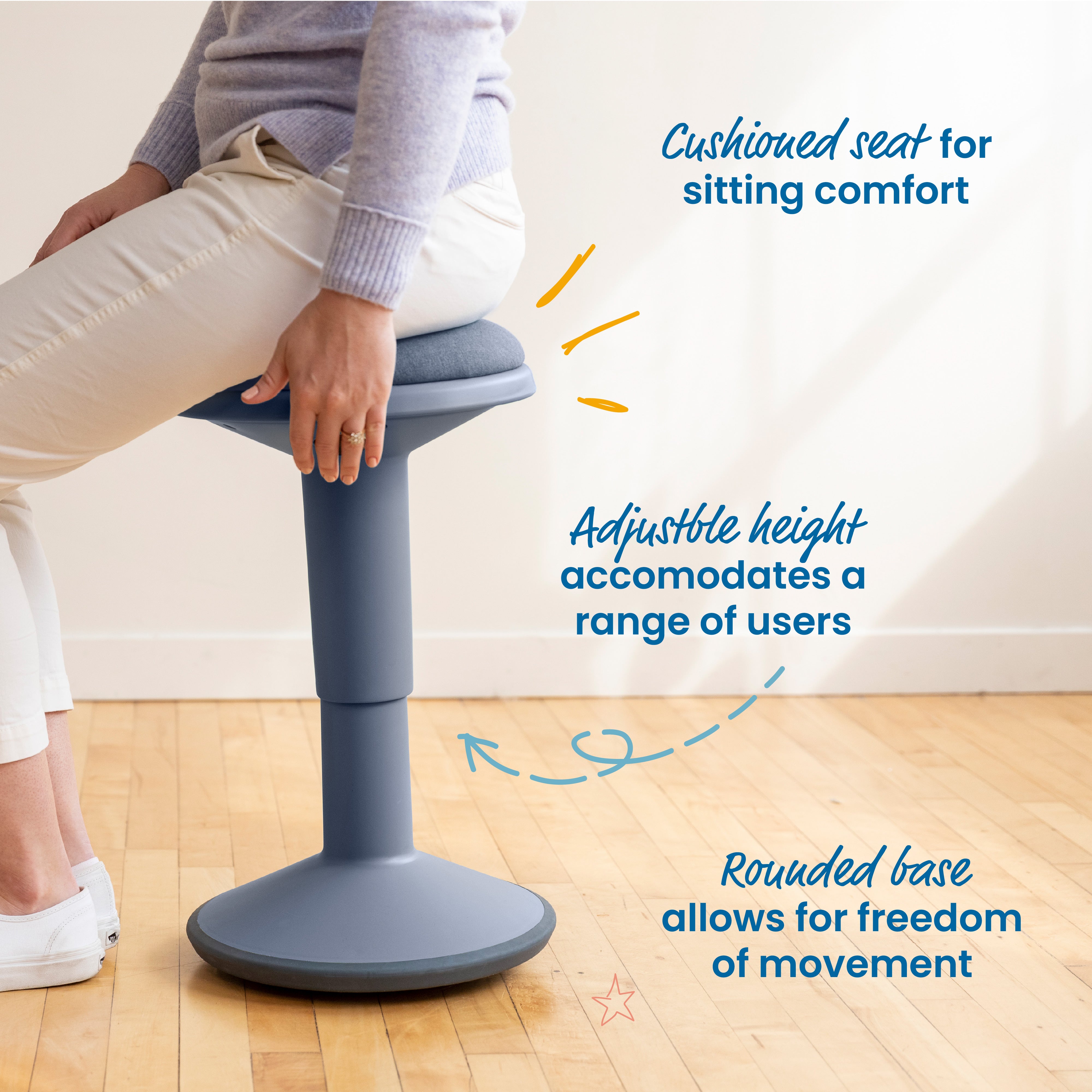 Sitwell Wobble Stool with Cushion, Adjustable Height