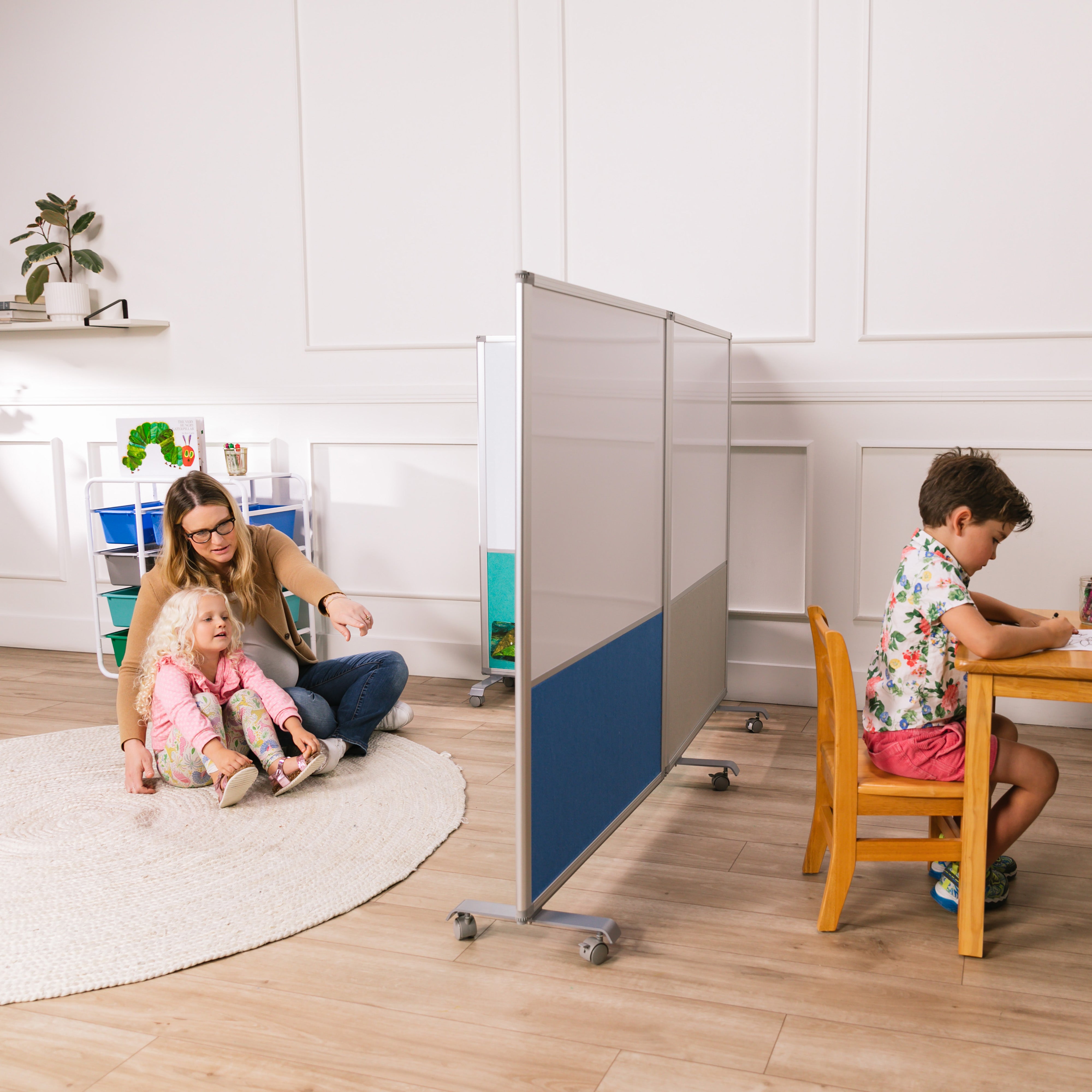 Mobile Dry-Erase and Flannel Split Room Divider, 3-Panel