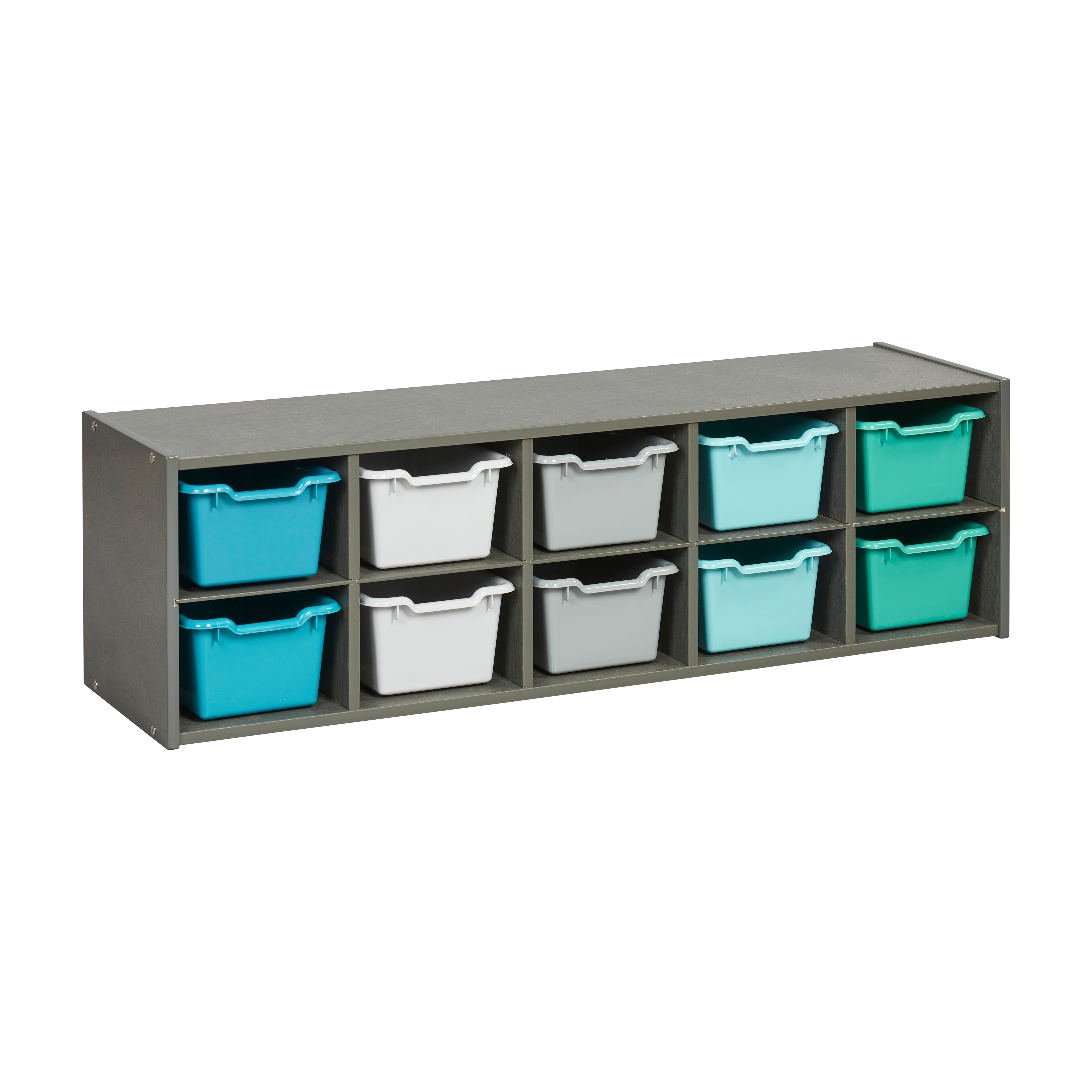 Streamline 10 Cubby Tray Cabinet with 10 Scoop Front Storage Bins, 2x5, Grey Wash