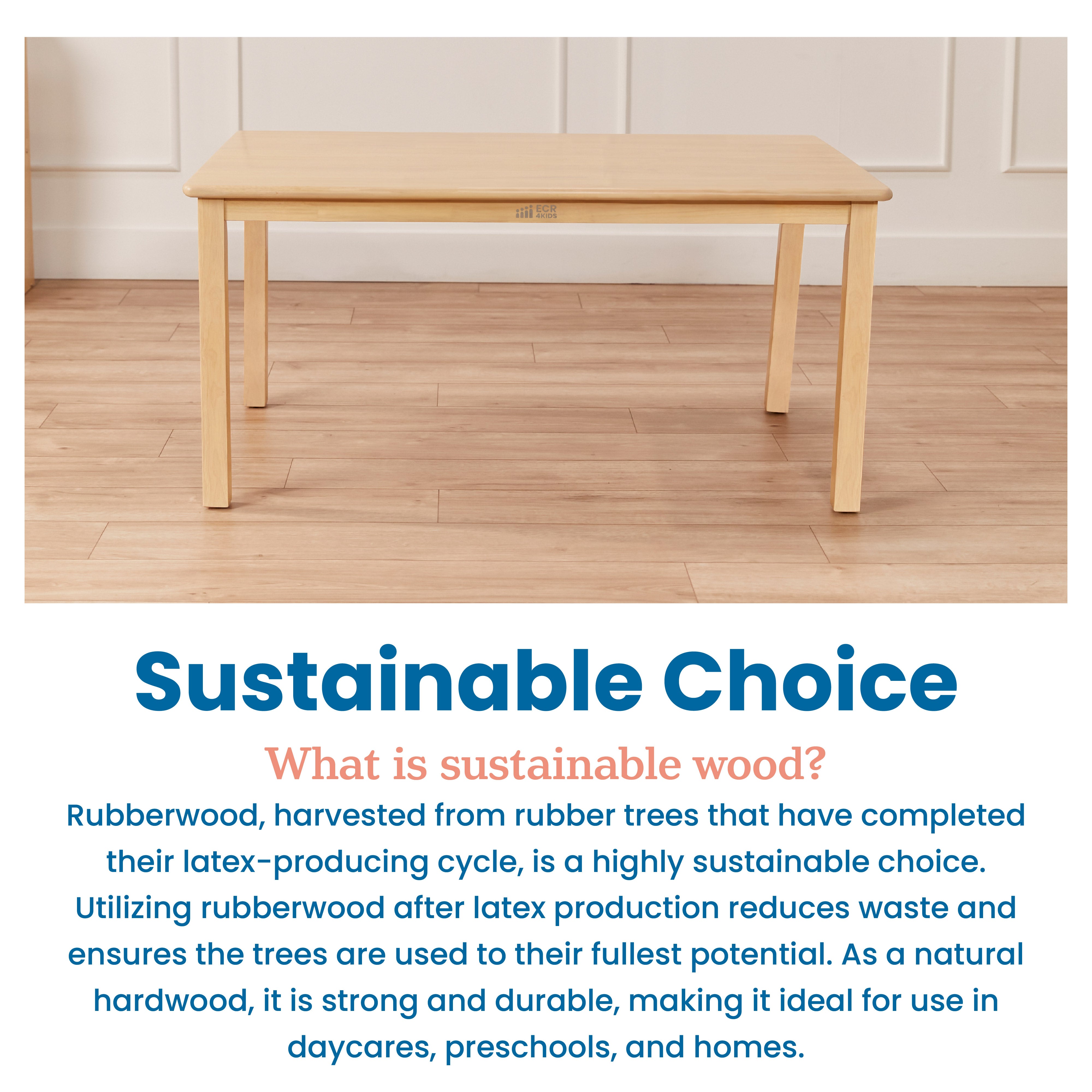 30in x 48in Rectangular Hardwood Table with 22in Legs