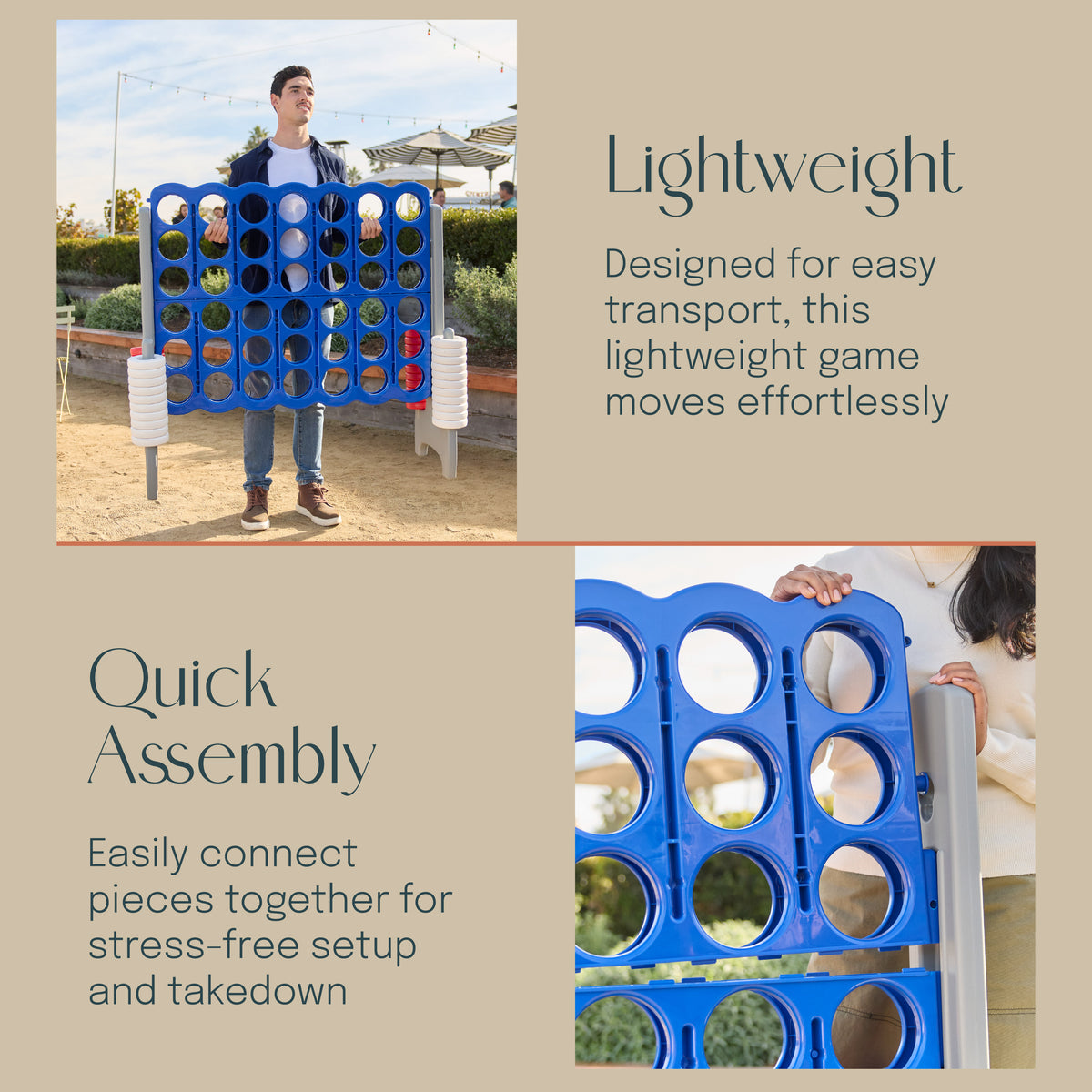 Giant 4-in-A-Row Indoor and Outdoor Yard Game Set, 3.8ft Tall