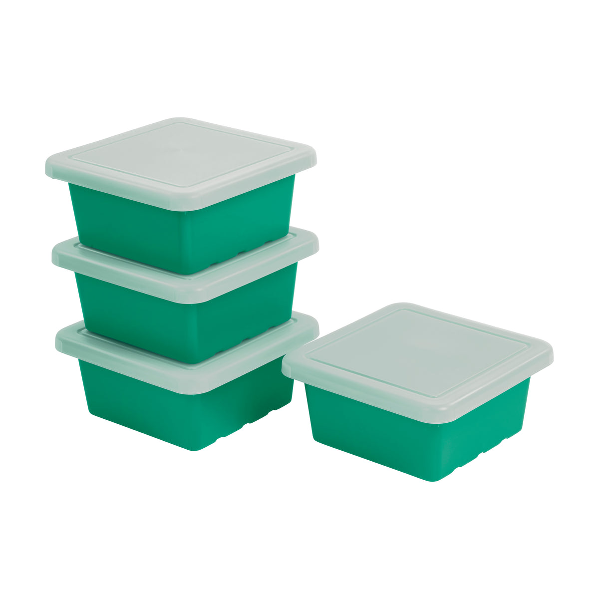 Stackable Square Bins with Non-Snap Lids, 4-Pack