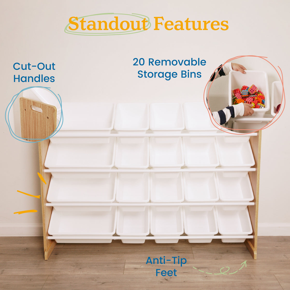 4-Tier Organizer with 20 Removable Plastic Bins, 4x5