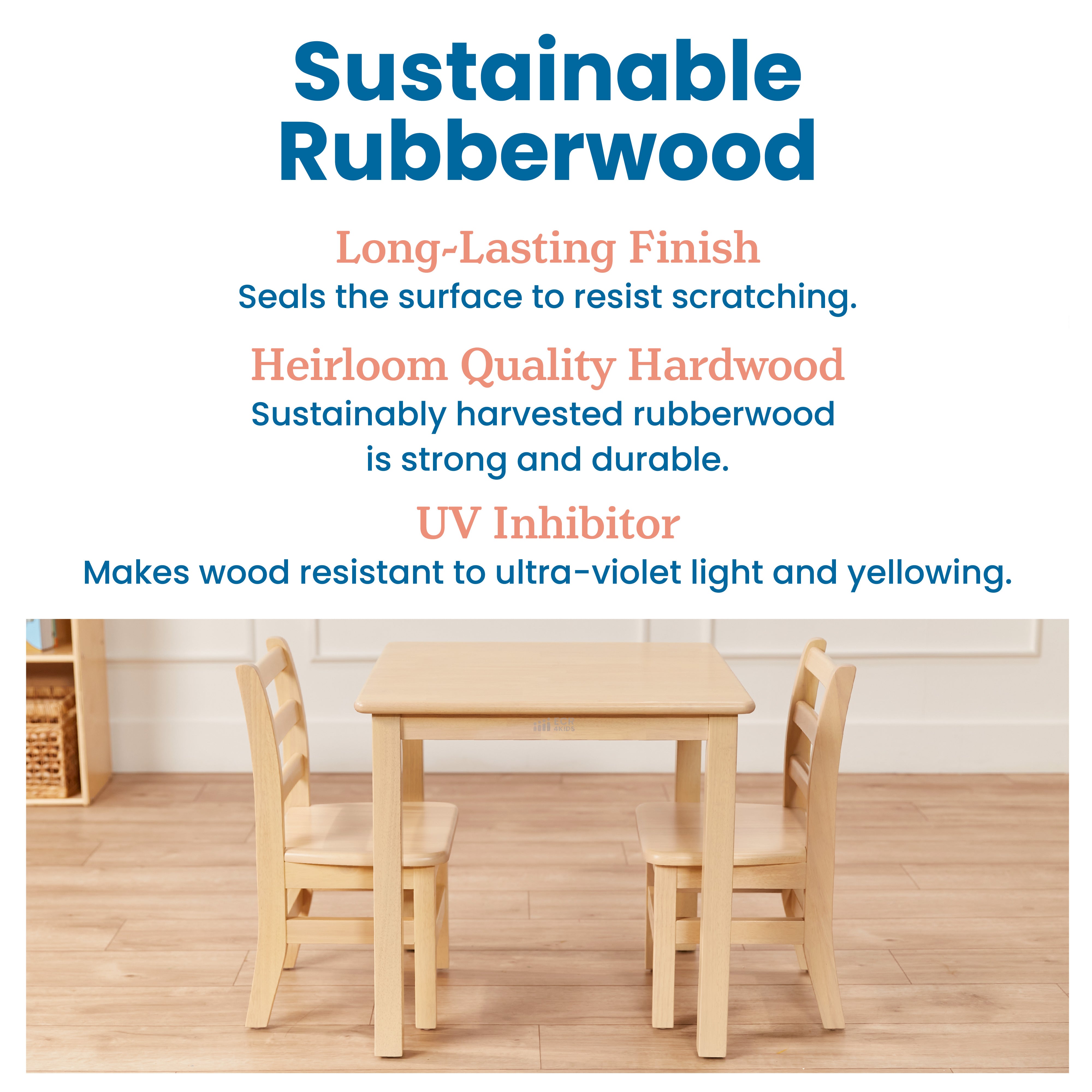 24in x 24in Hardwood Table and Chair Set, 12in Seat Height, 3-Piece