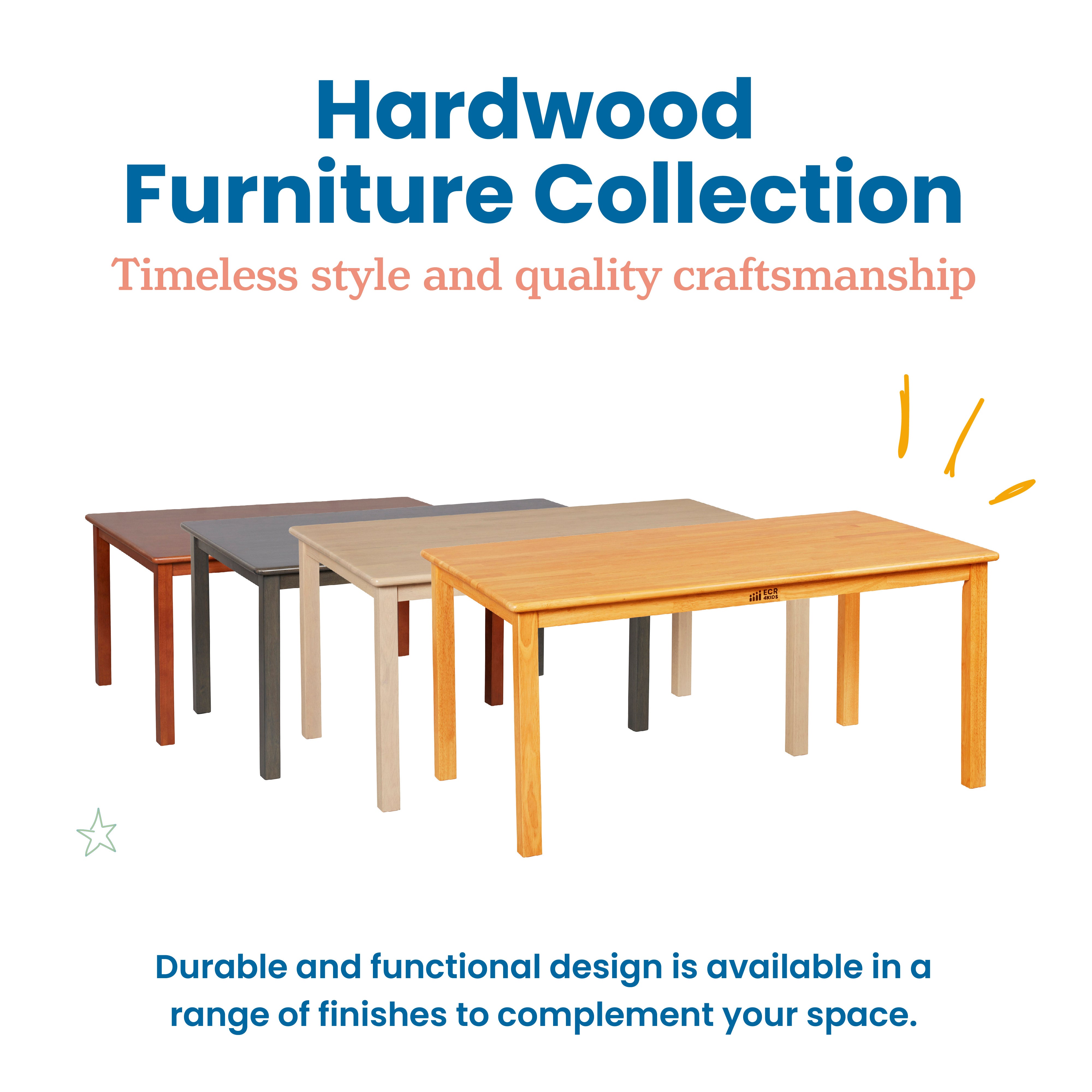 30in x 48in Rectangular Hardwood Table with 22in Legs