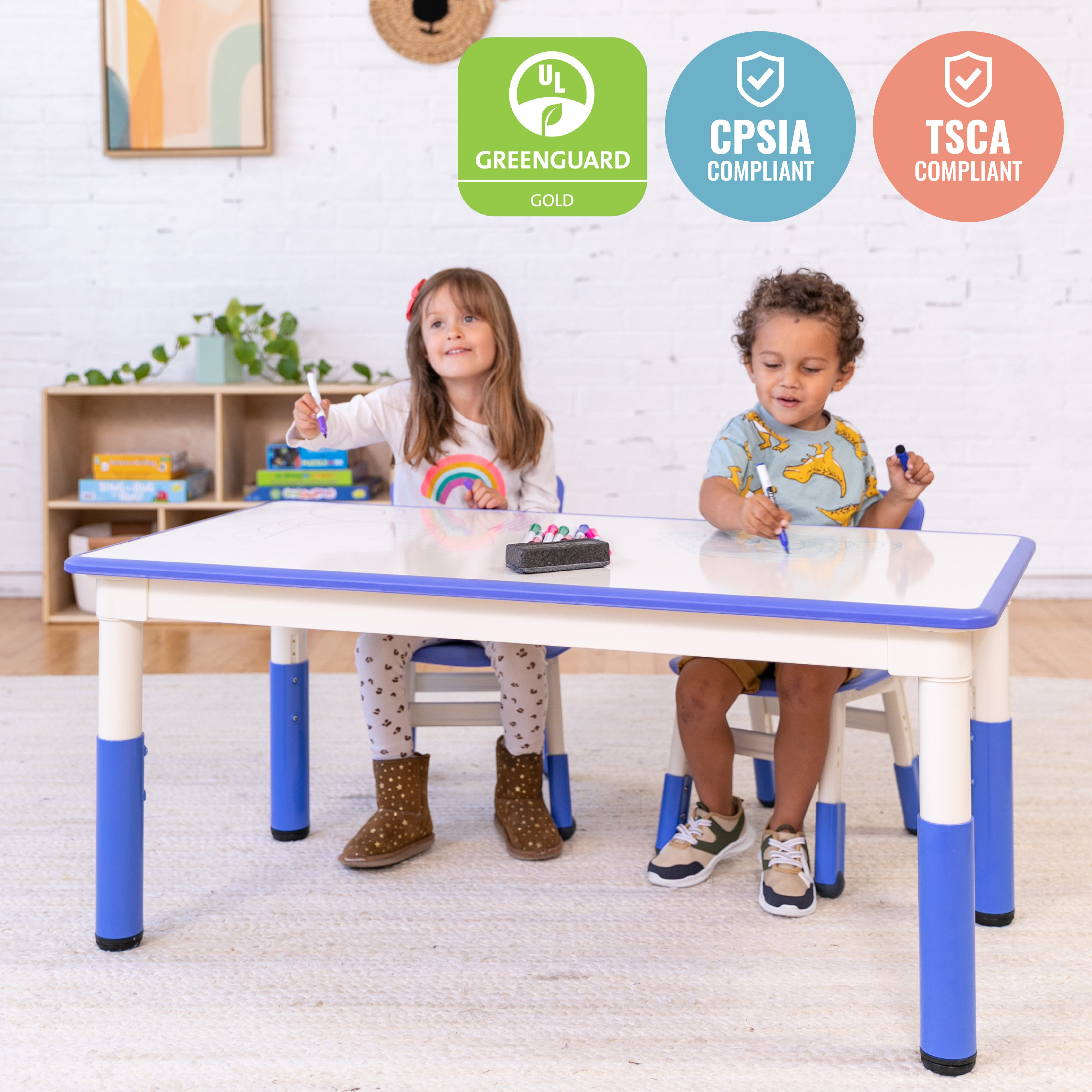 Dry-Erase Rectangular Activity Table with Two Chairs, 3-Piece