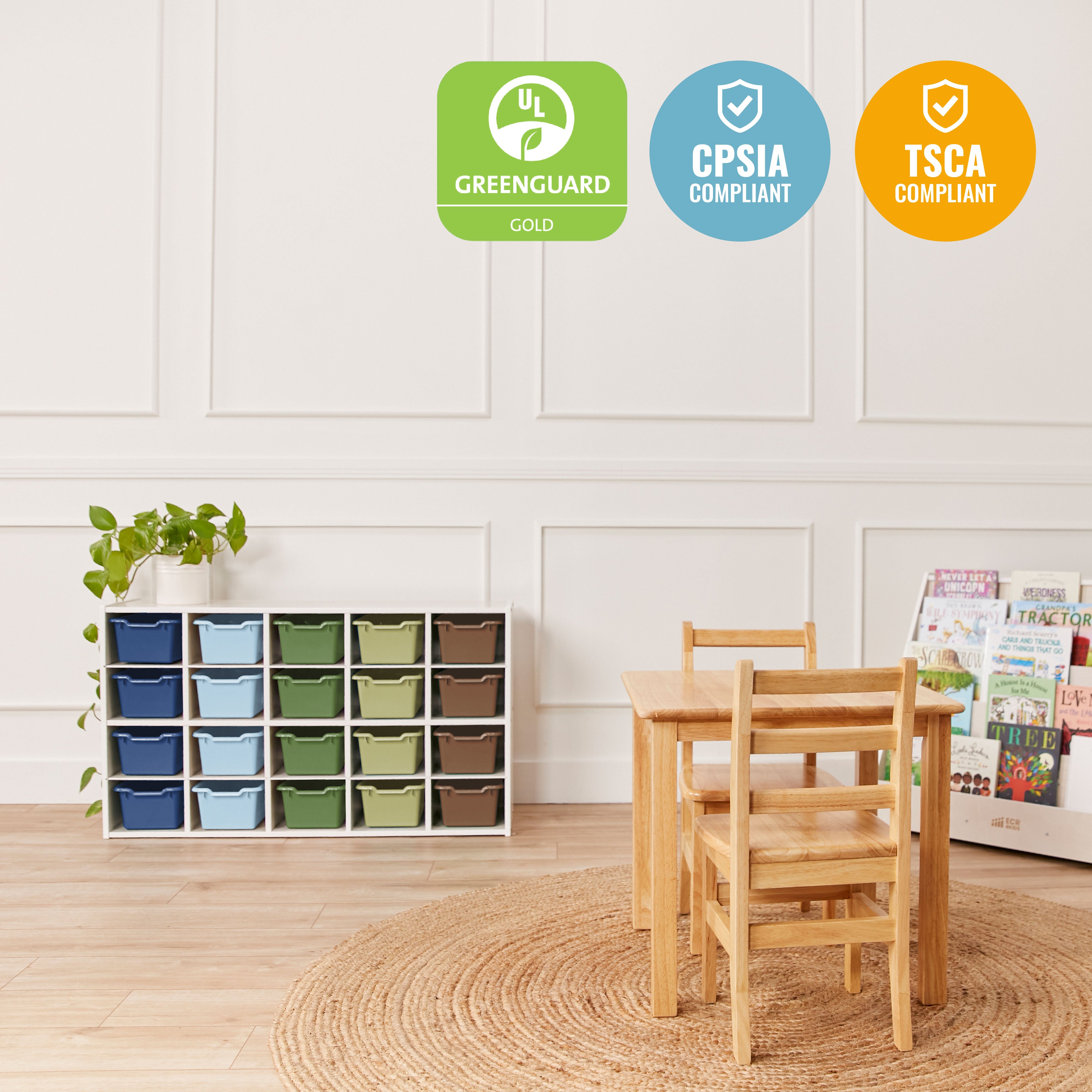 Streamline 20 Cubby Tray Storage Cabinet with 20 Scoop Front Storage Bins, 4x5, White Wash