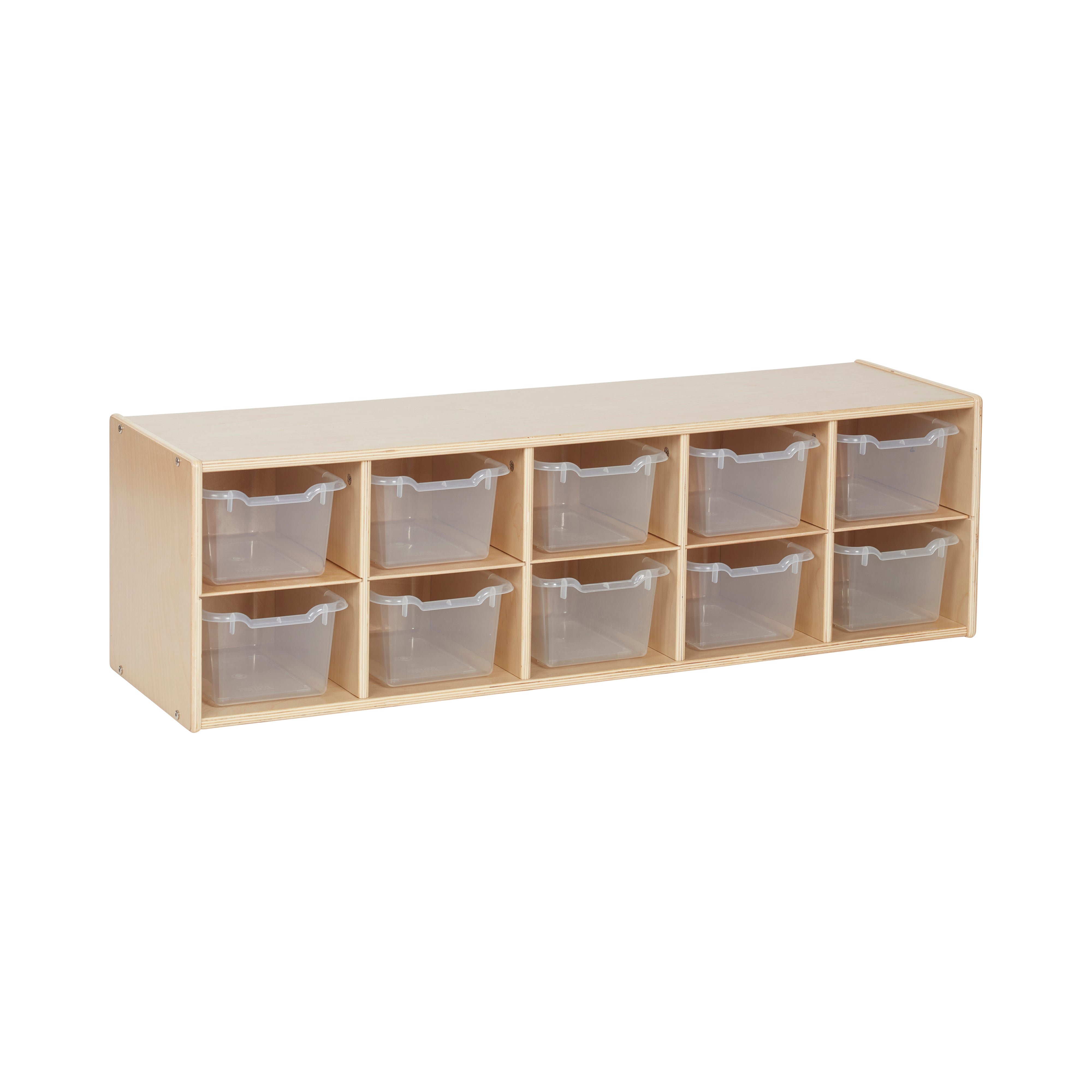Streamline 10 Cubby Tray Cabinet with 10 Scoop Front Storage Bins, 2x5, Natural