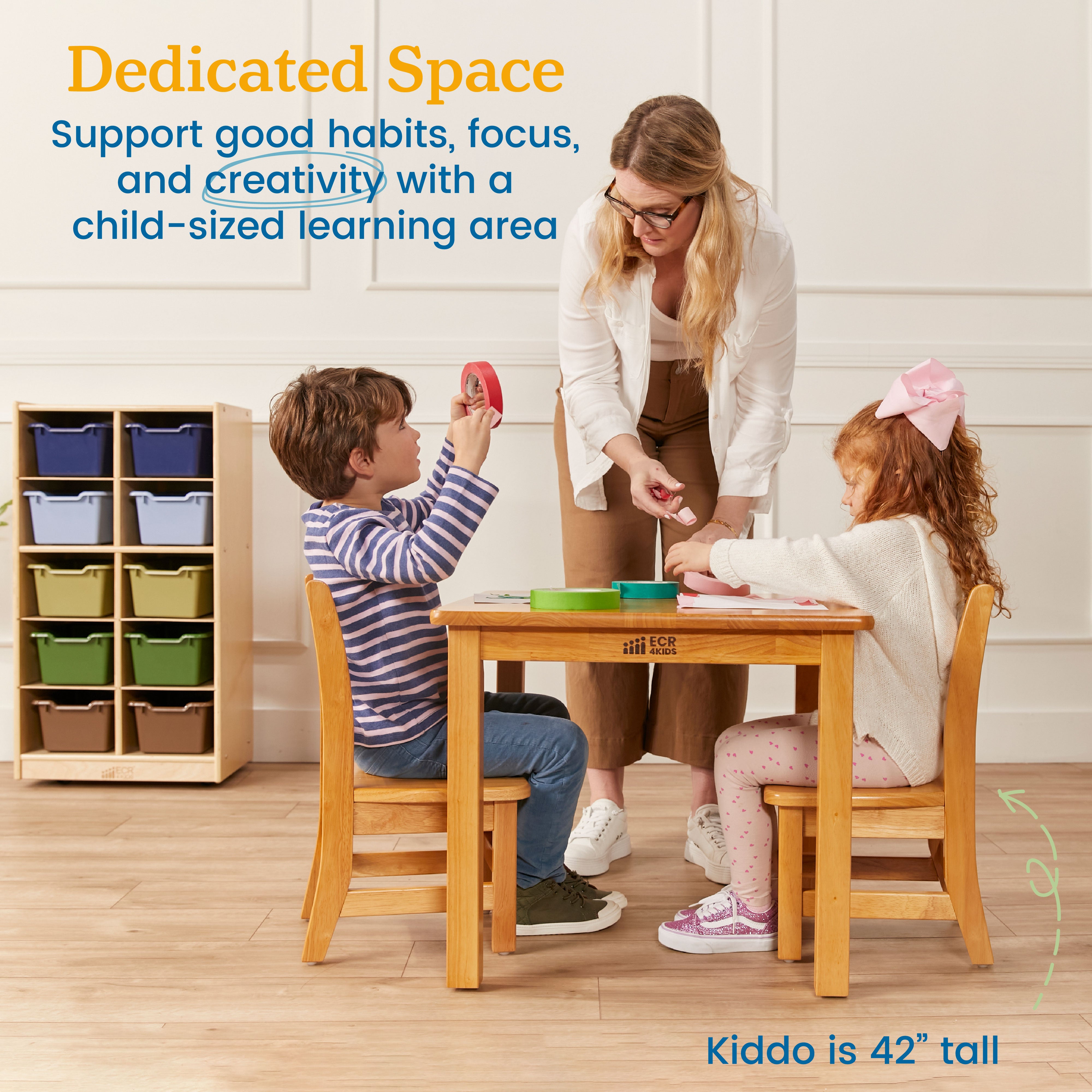 24in x 24in Square Hardwood Table with 20in Legs and Two 10in Chairs, 3-Piece