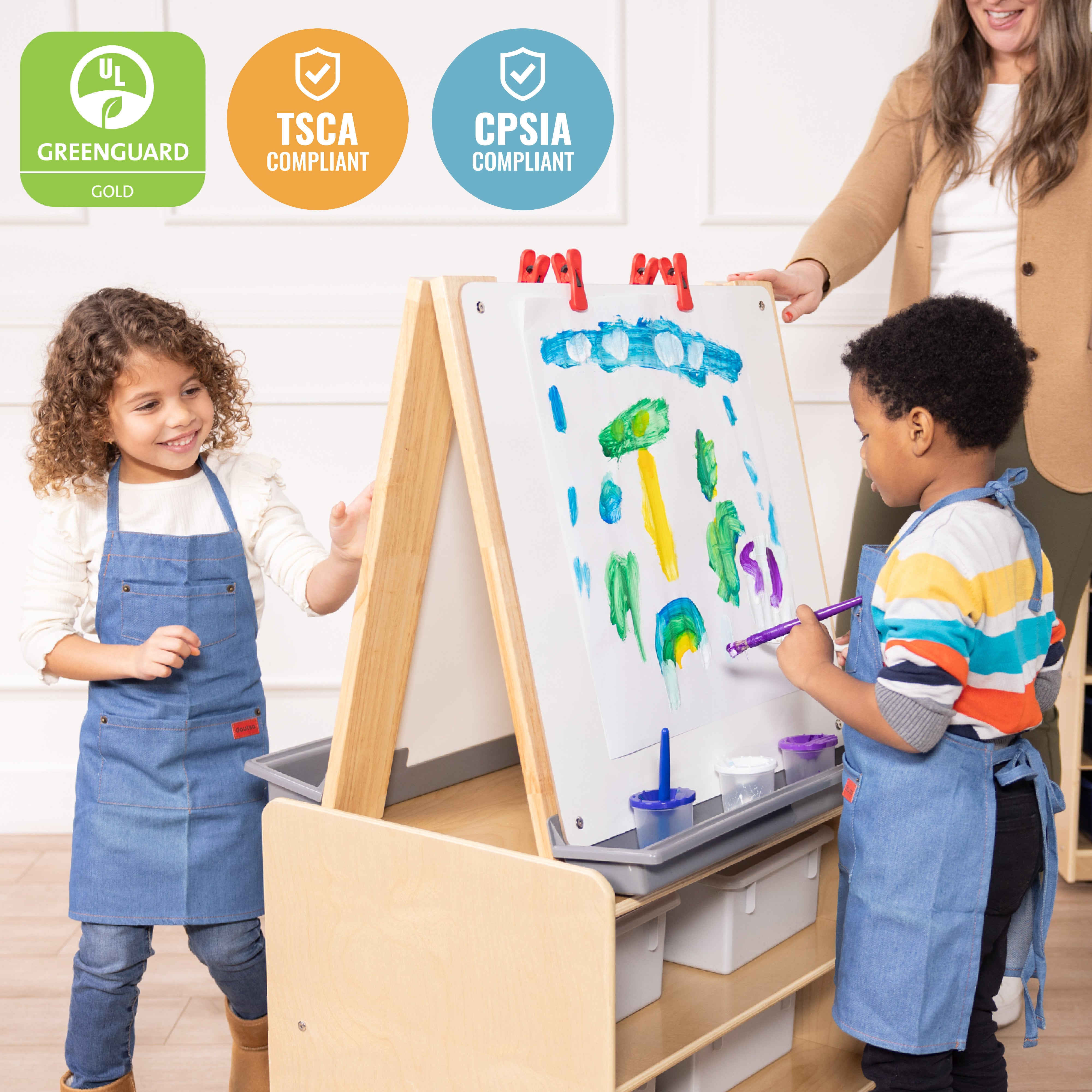 Double-Sided Mobile Art Easel with Storage and Clips