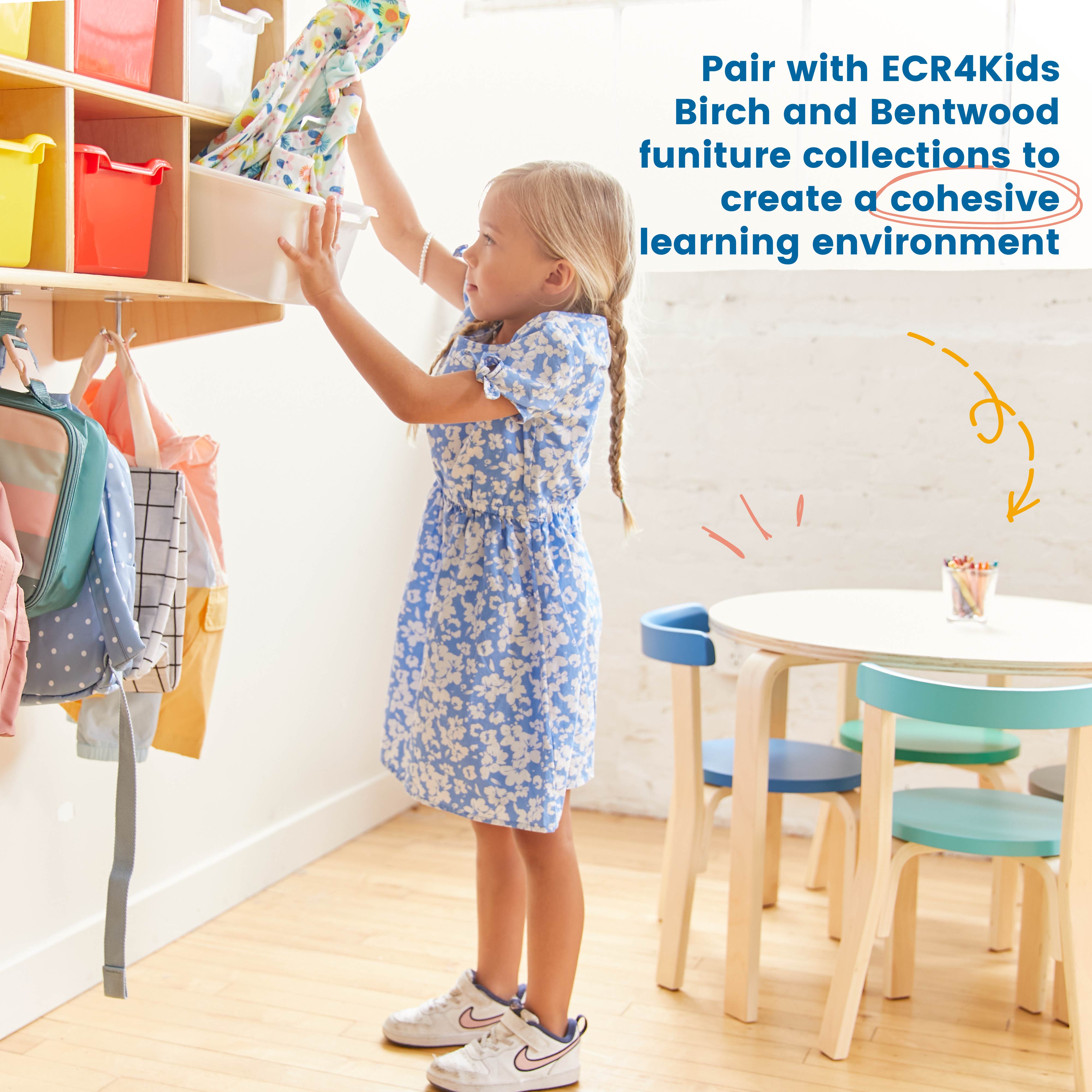 10-Section Hanging Coat Locker with Shelf and Scoop Front Storage Bins, Natural