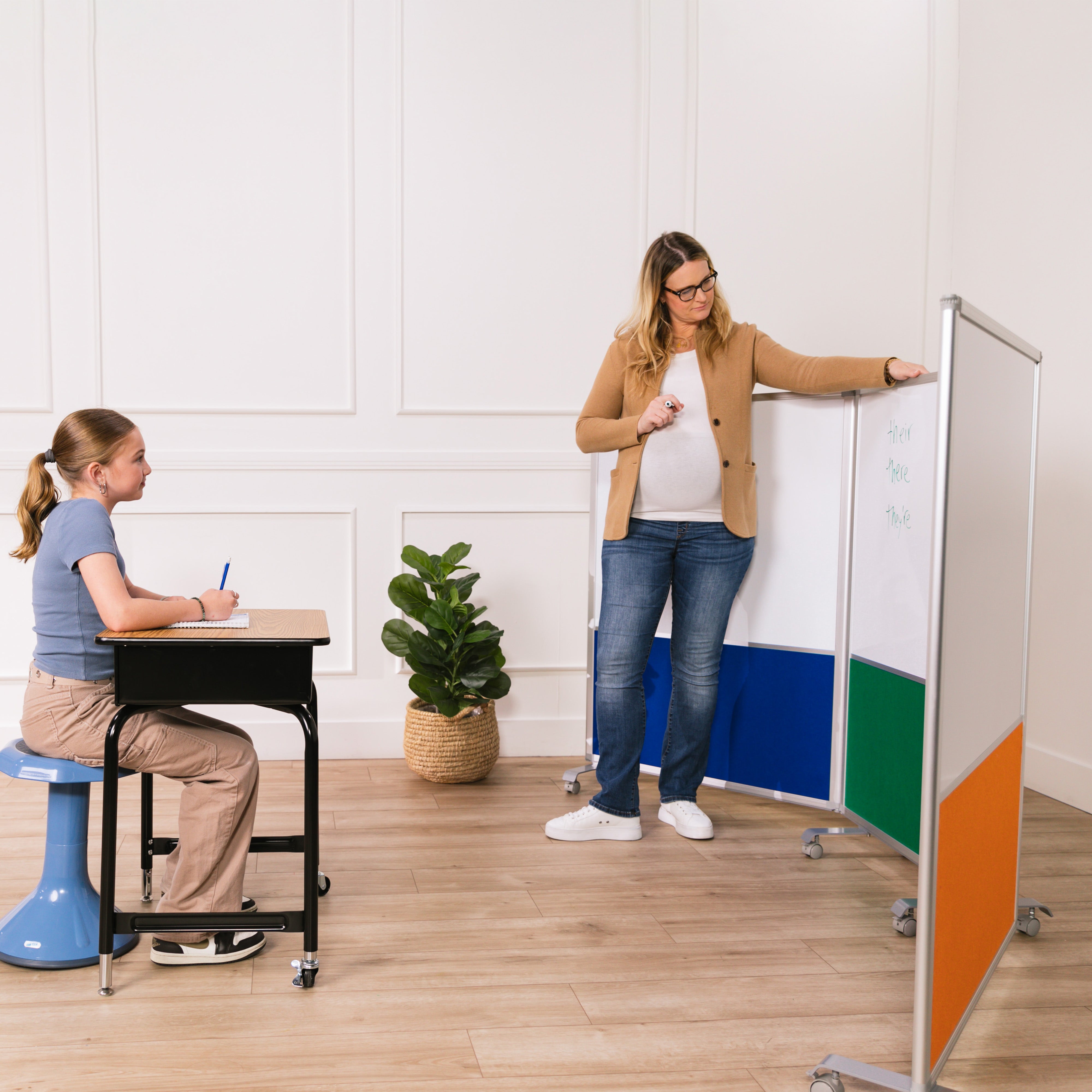 Mobile Dry-Erase and Flannel Split Room Divider, 3-Panel