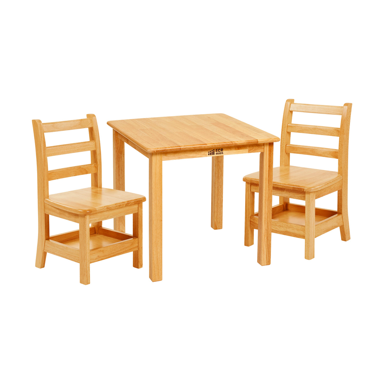 24in Square Hardwood Table and Two Chairs with Storage, 12in Seat Height, 3-Piece