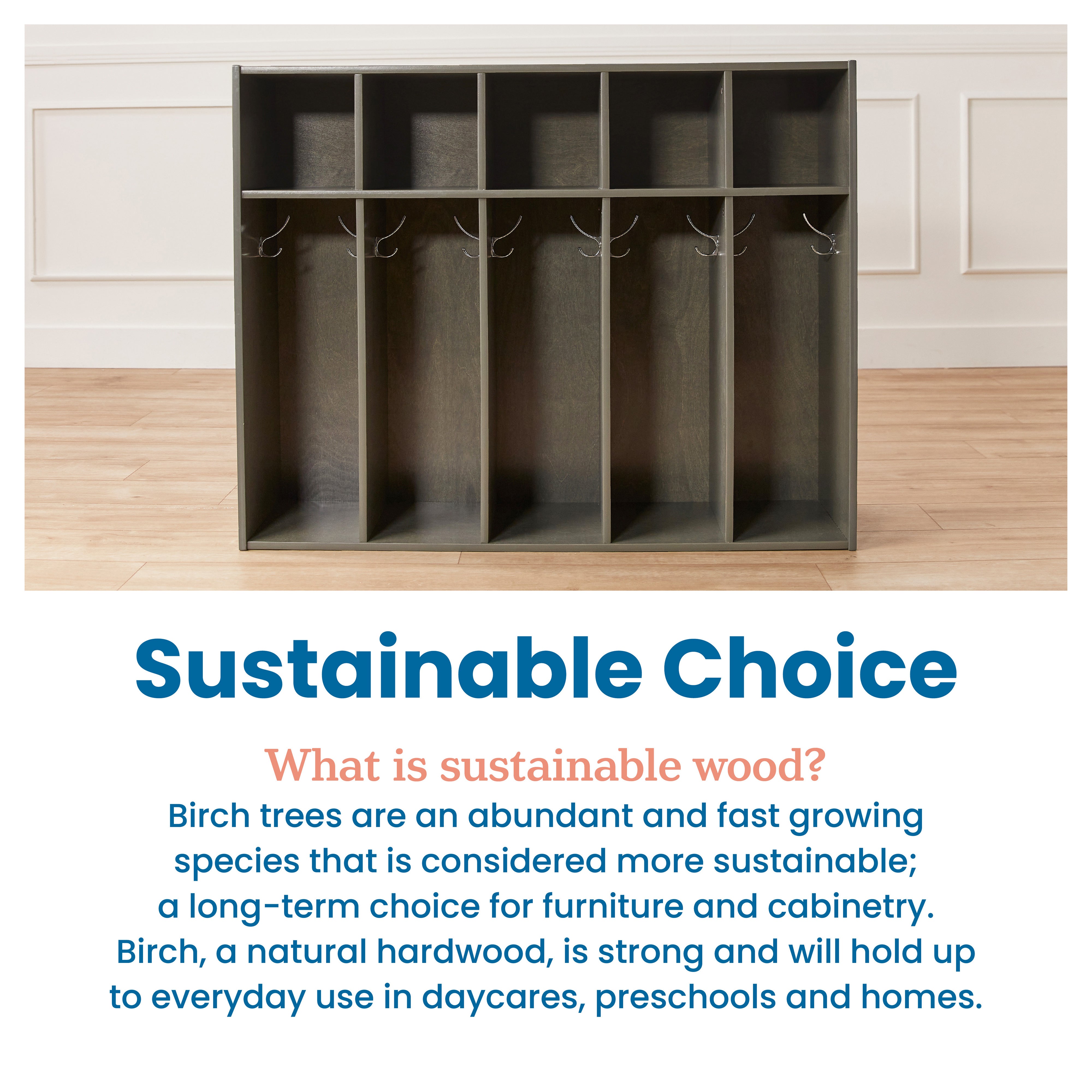 Streamline 5-Section Coat Locker with Scoop Front Storage Bins, Toddler Size, Grey Wash