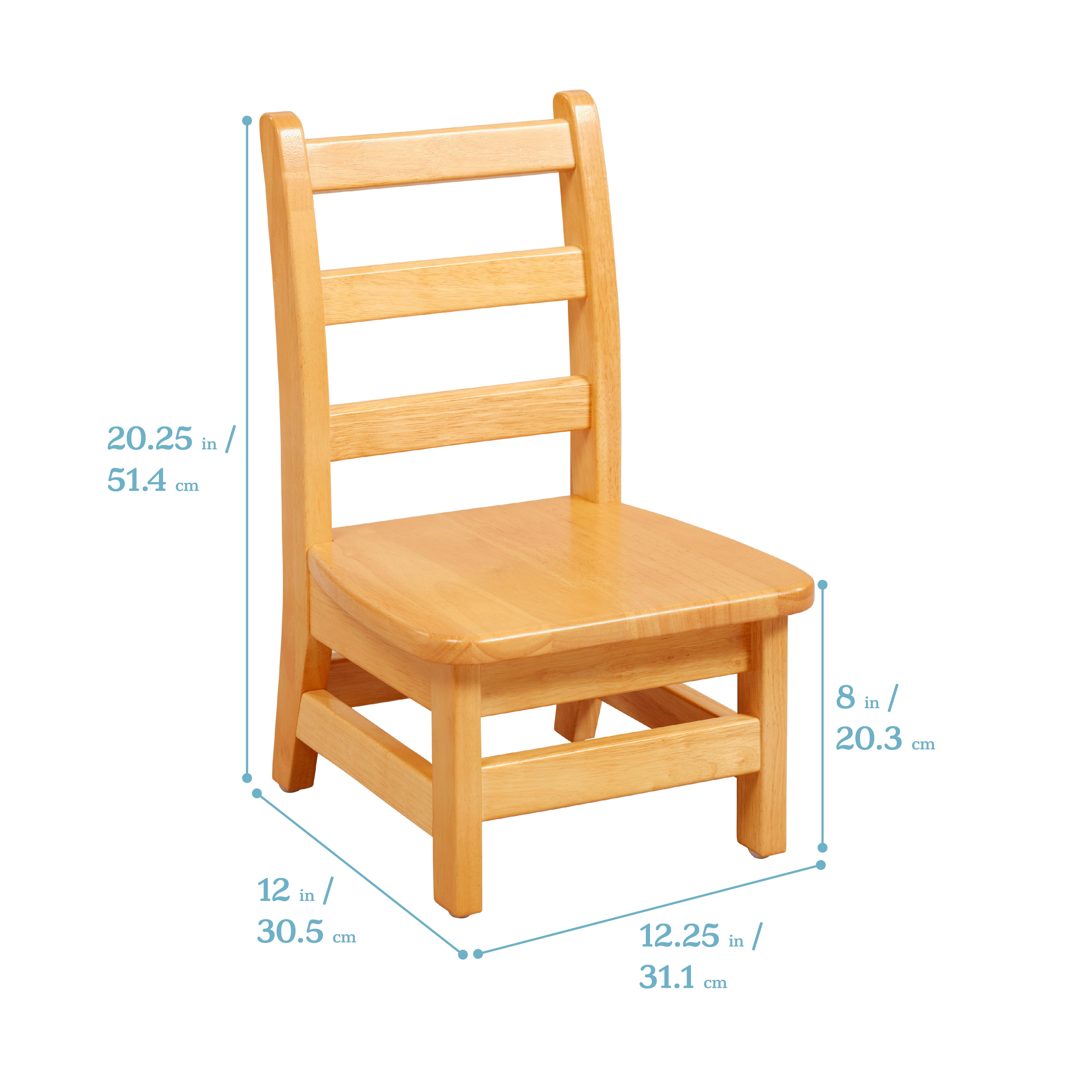 Rectangular Hardwood Table with 16in Legs and Four 8in Chairs, Kids Furniture
