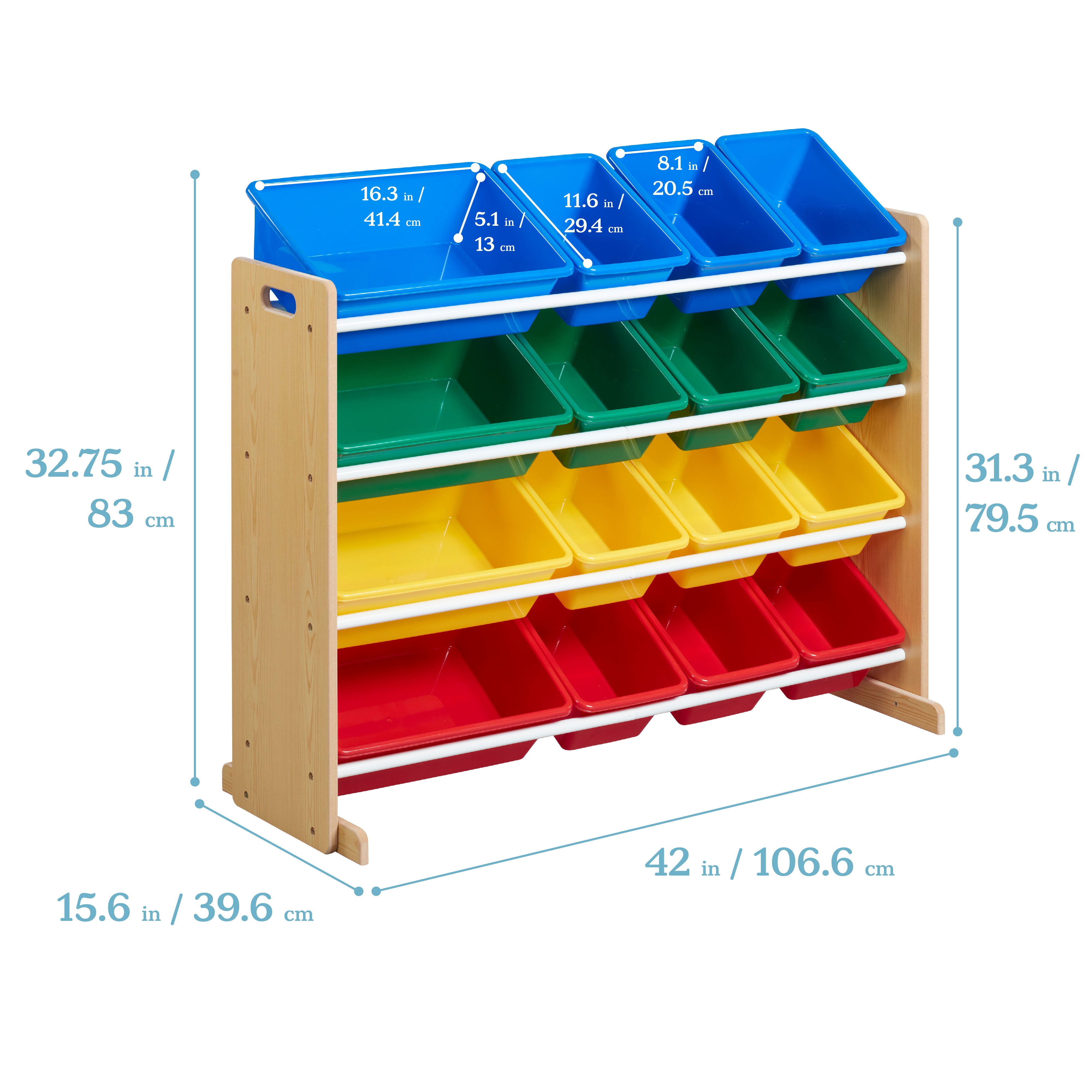 4-Tier Organizer with 16 Removable Plastic Bins, 4x4