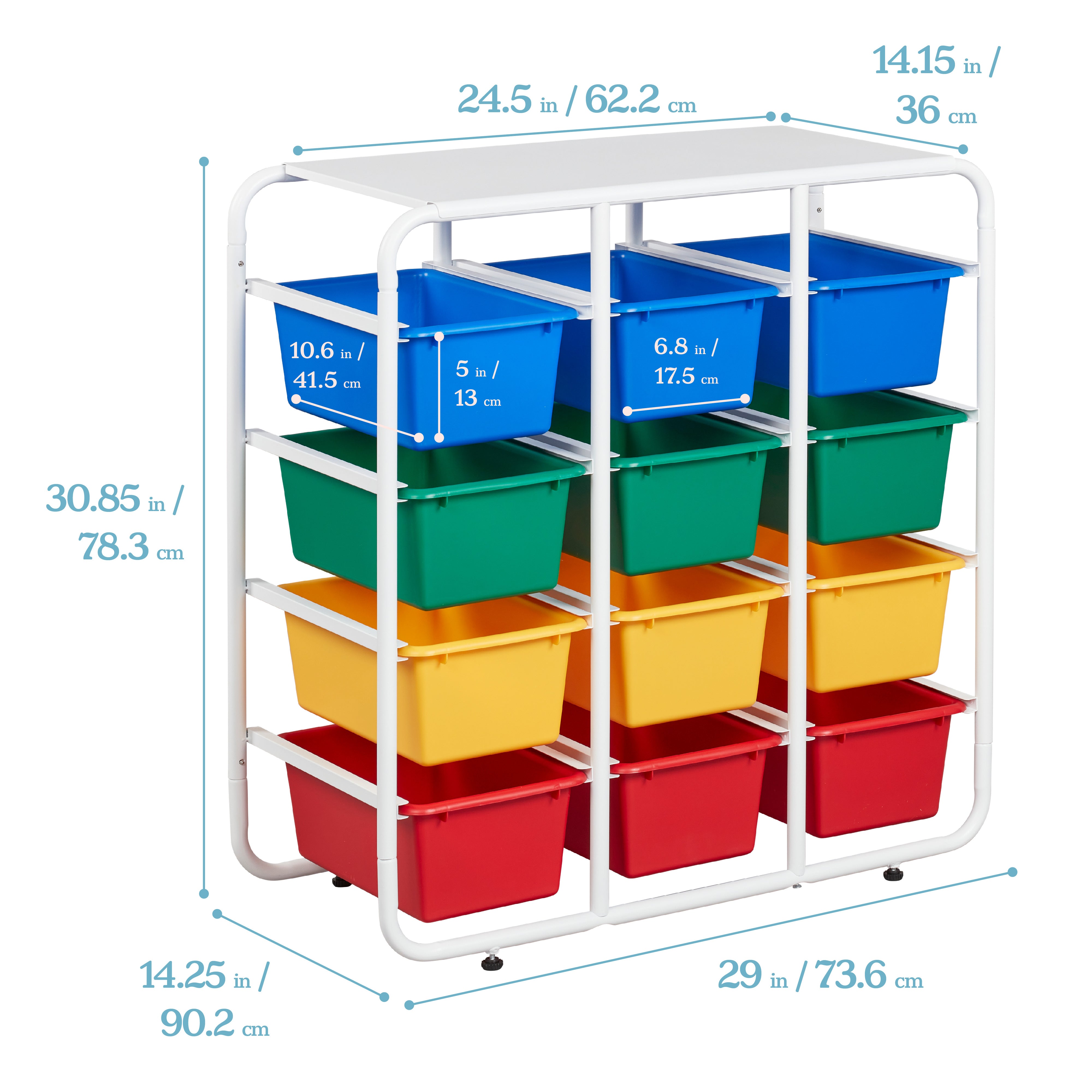4-Tier Storage Rack with 12 Cubby Bins, 4x3