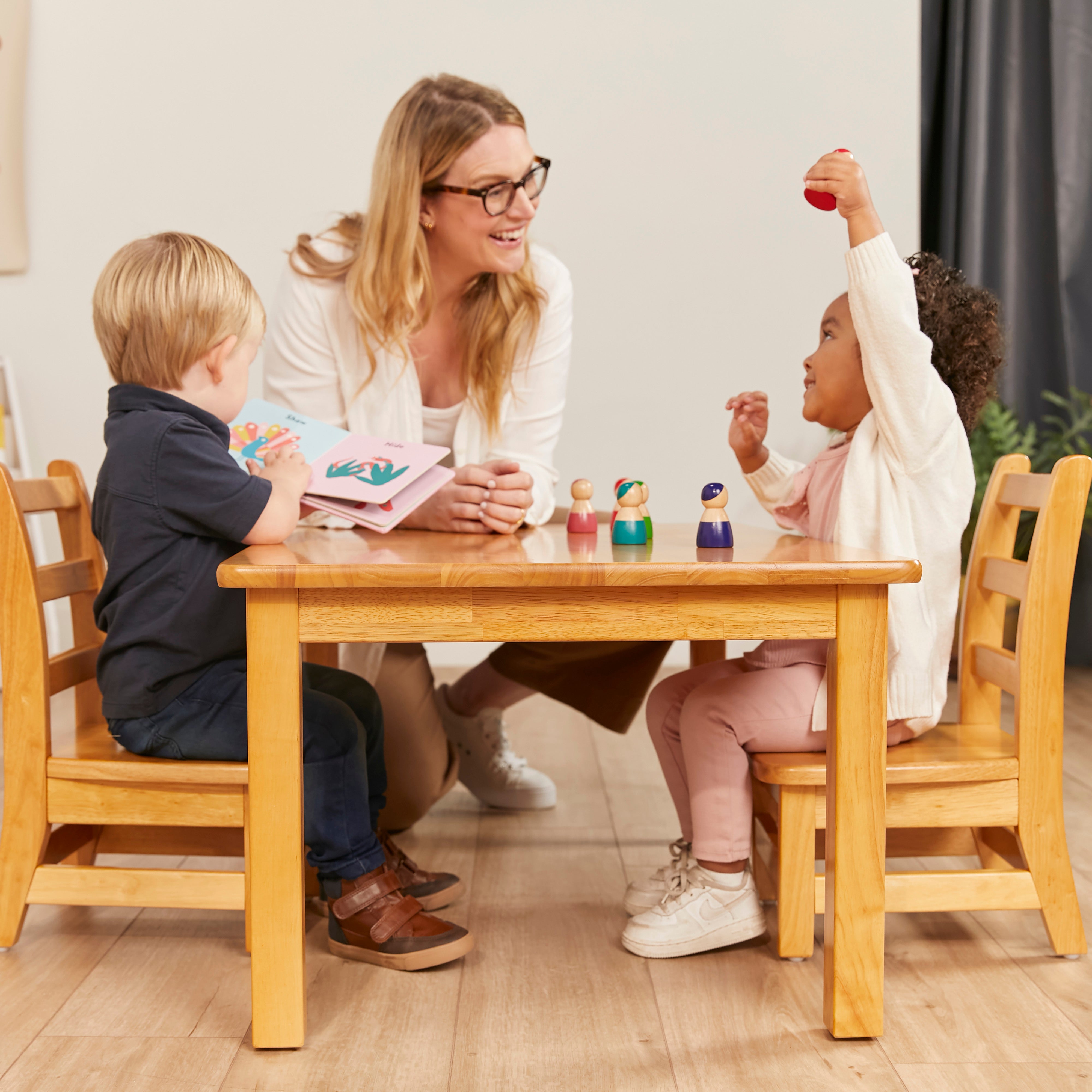 24in x 36in Rectangular Hardwood Table with 16in Legs and Two 8in Chairs, 3-Piece
