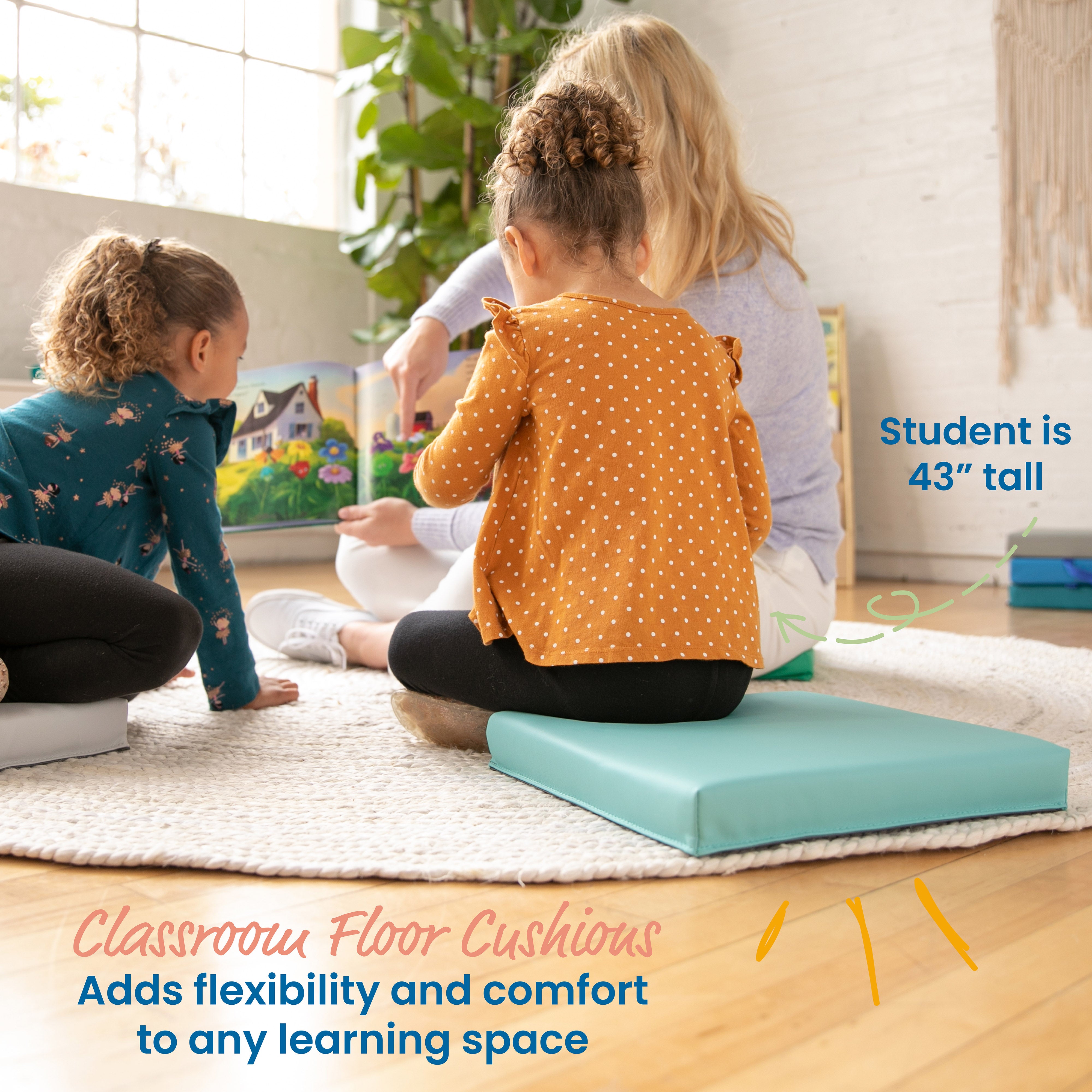 Square Floor Cushions and Mobile Cushion Cart, 12-Piece