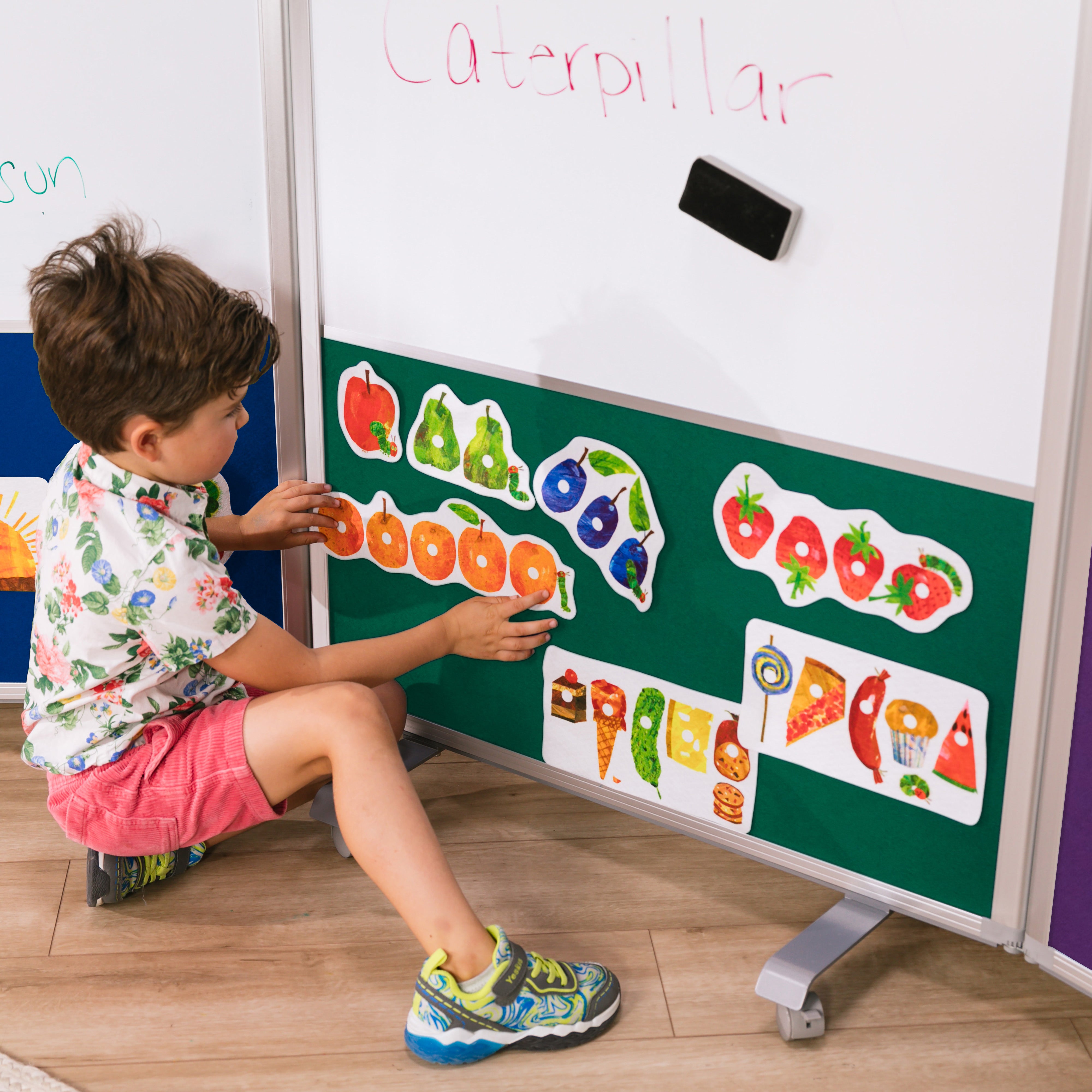 Mobile Dry-Erase and Flannel Split Room Divider, 3-Panel