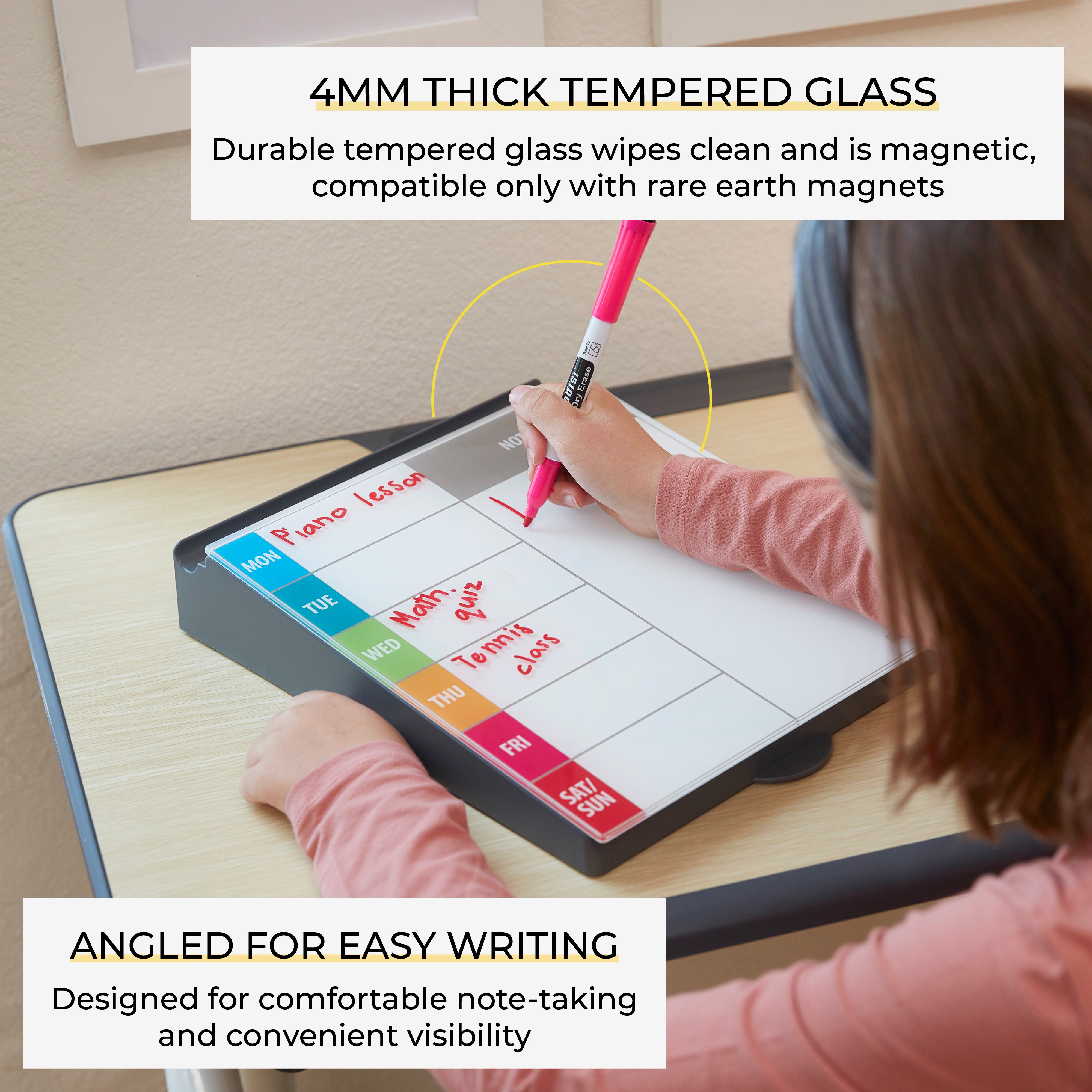 MessageStor Dry-Erase Glass Board Memo Station