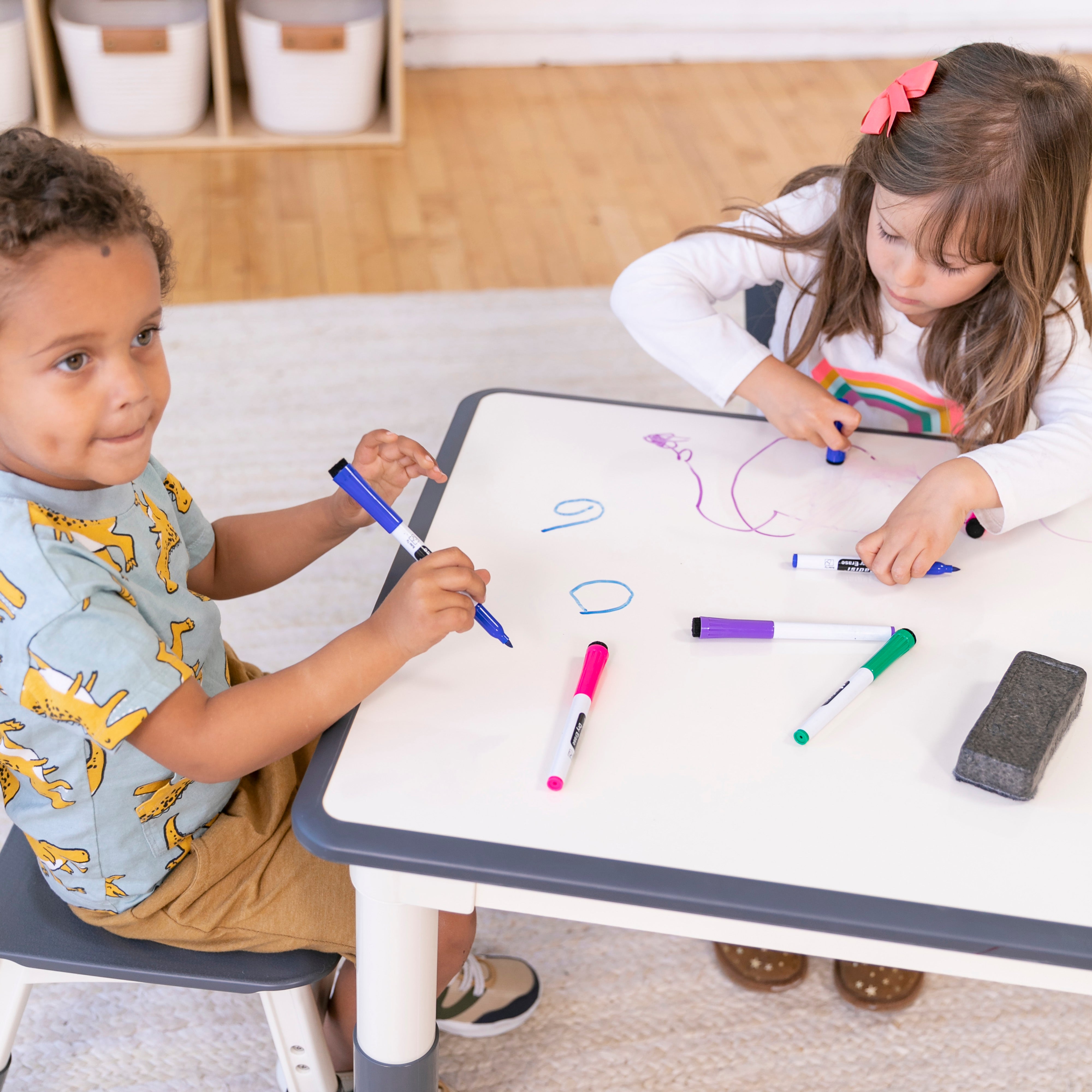 Dry-Erase Rectangular Activity Table with 2 Chairs, Adjustable, 3-Piece