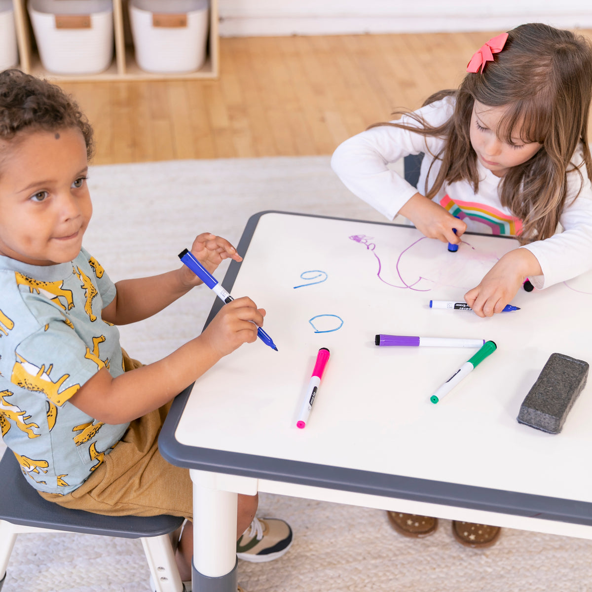 Dry-Erase Rectangular Activity Table with Six Chairs, 7-Piece