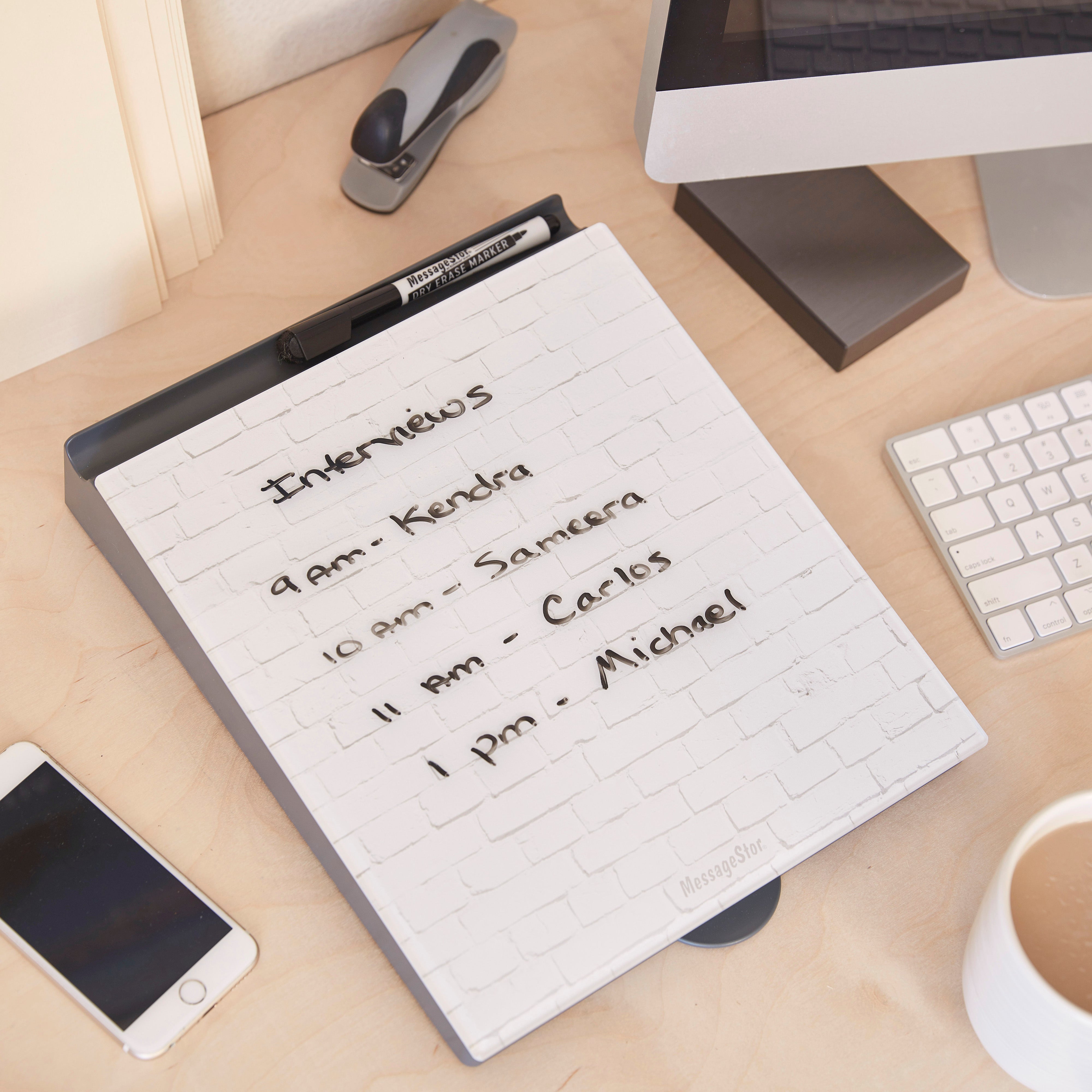 MessageStor Dry-Erase Glass Board Memo Station