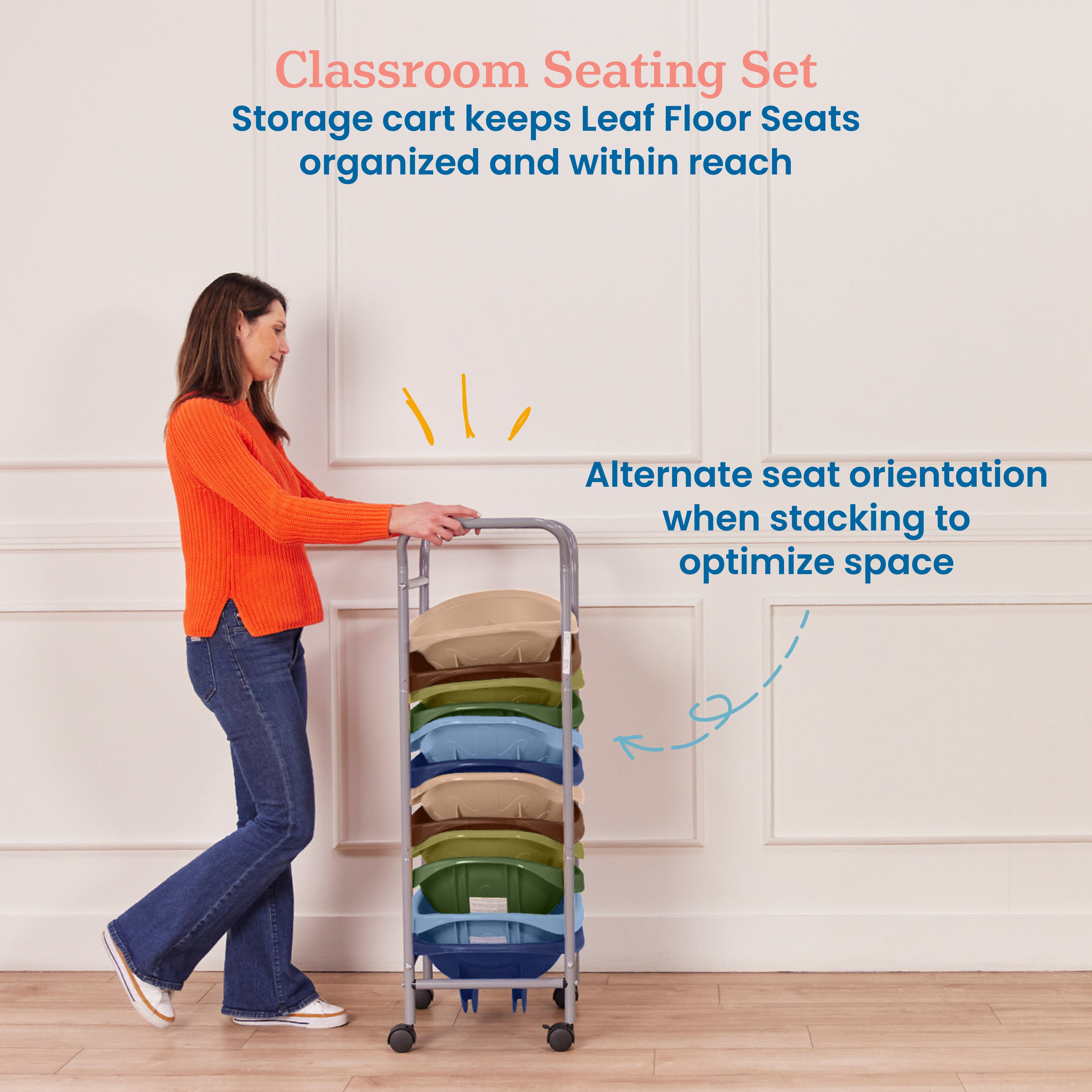 Mobile Leaf Seat Cart with 12 Leaf Floor Seats, Flexible Seating
