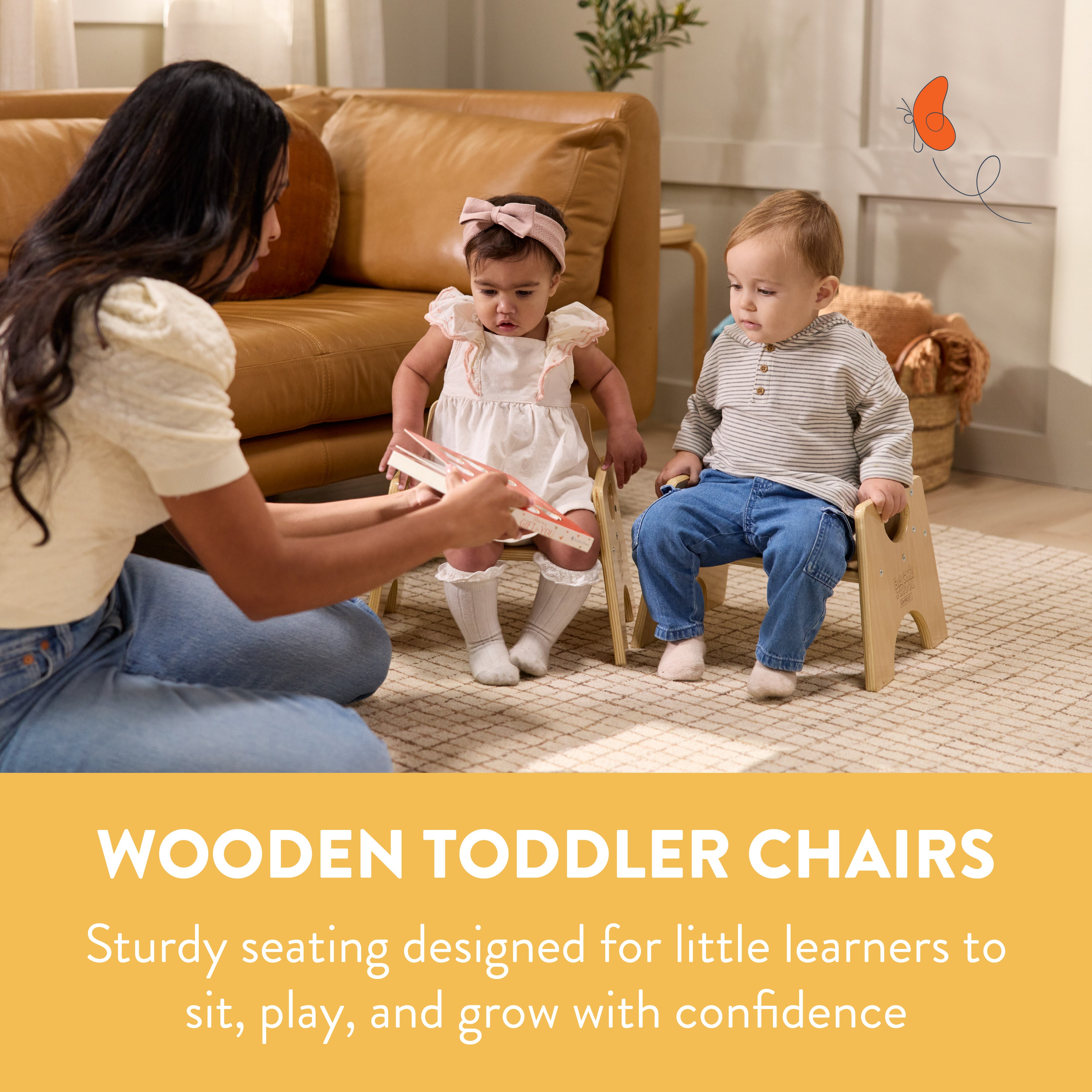 Wooden Toddler Chairs, 2-Pack