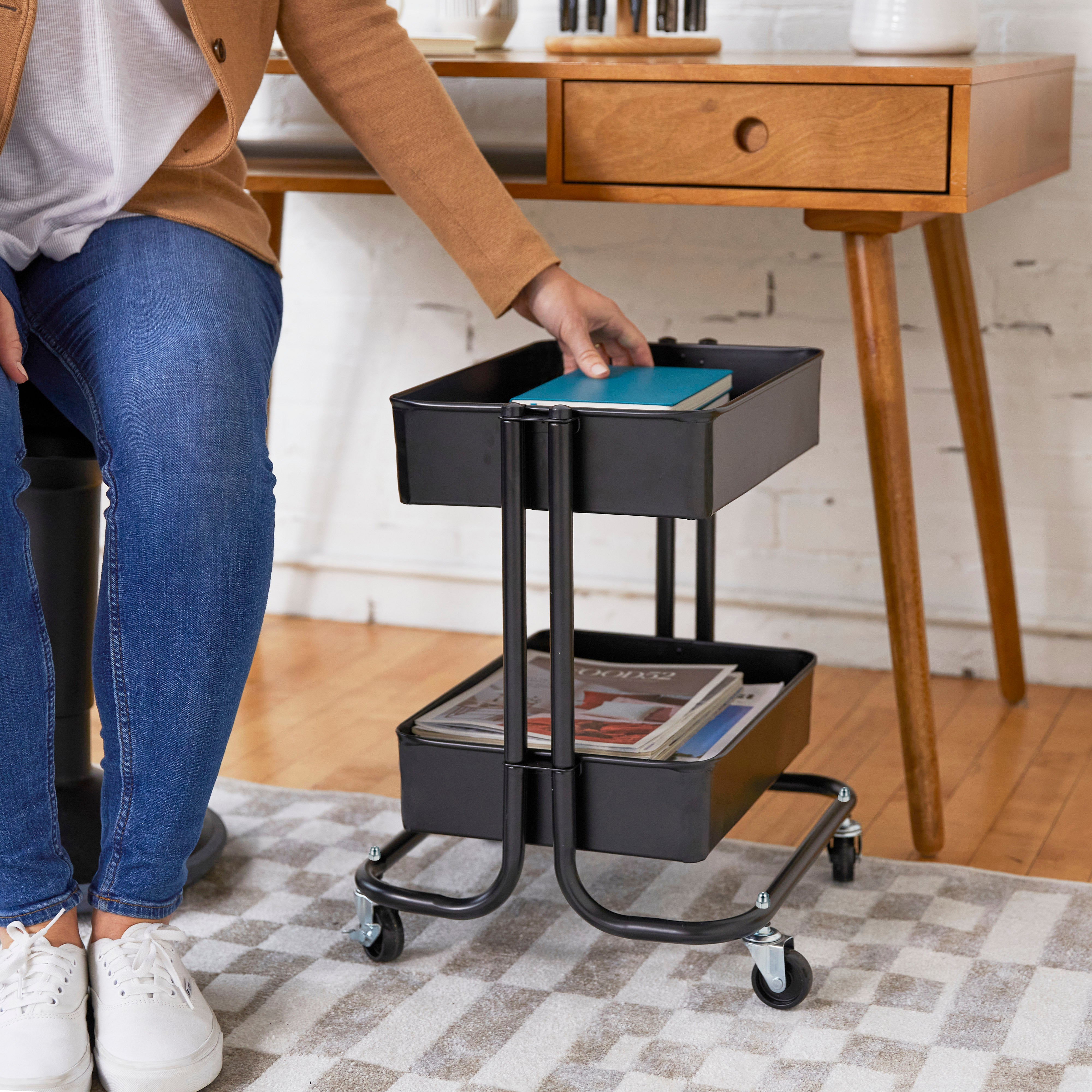 2-Tier Metal Rolling Utility Cart