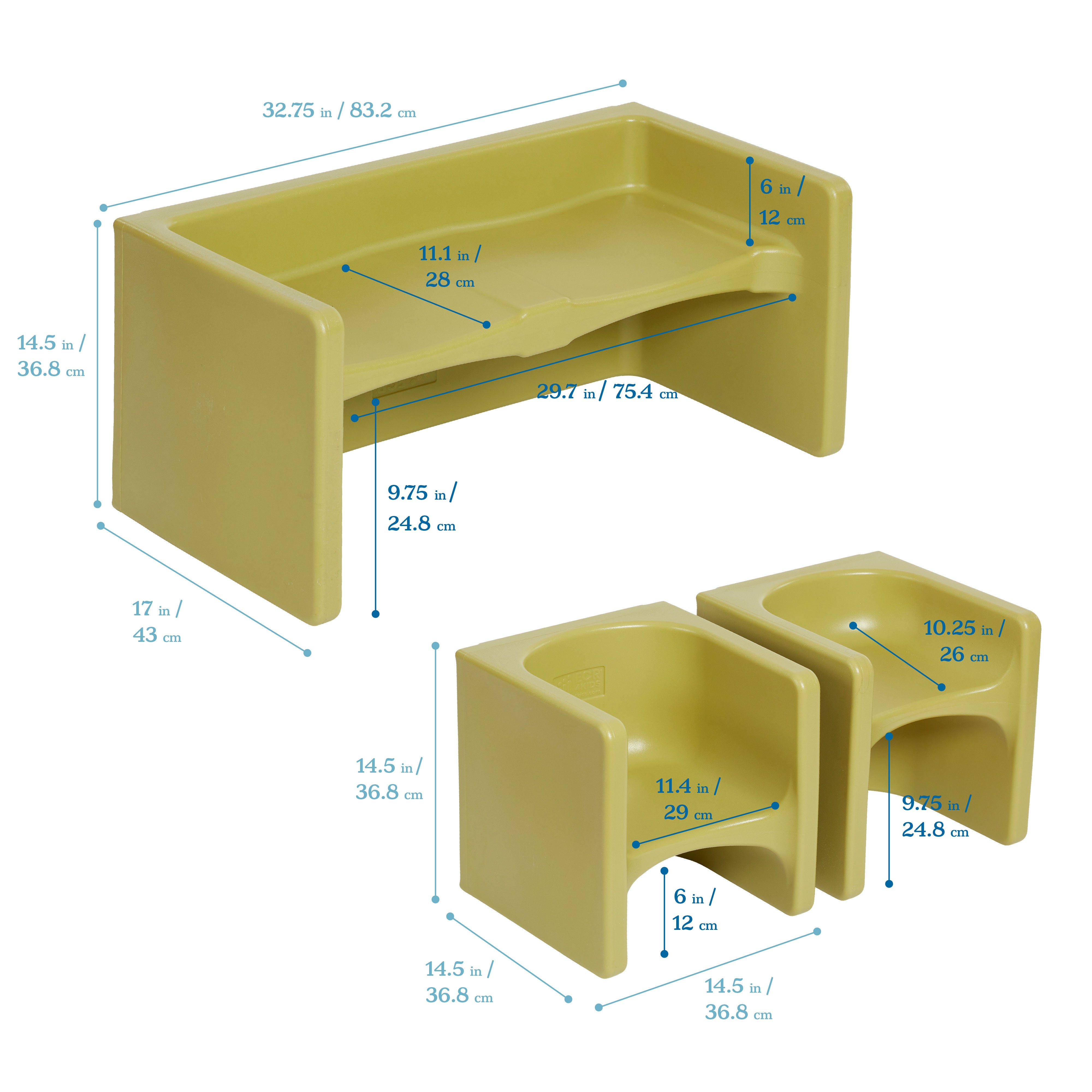 Tri-Me Table and Cube Chair Set, 3-Piece