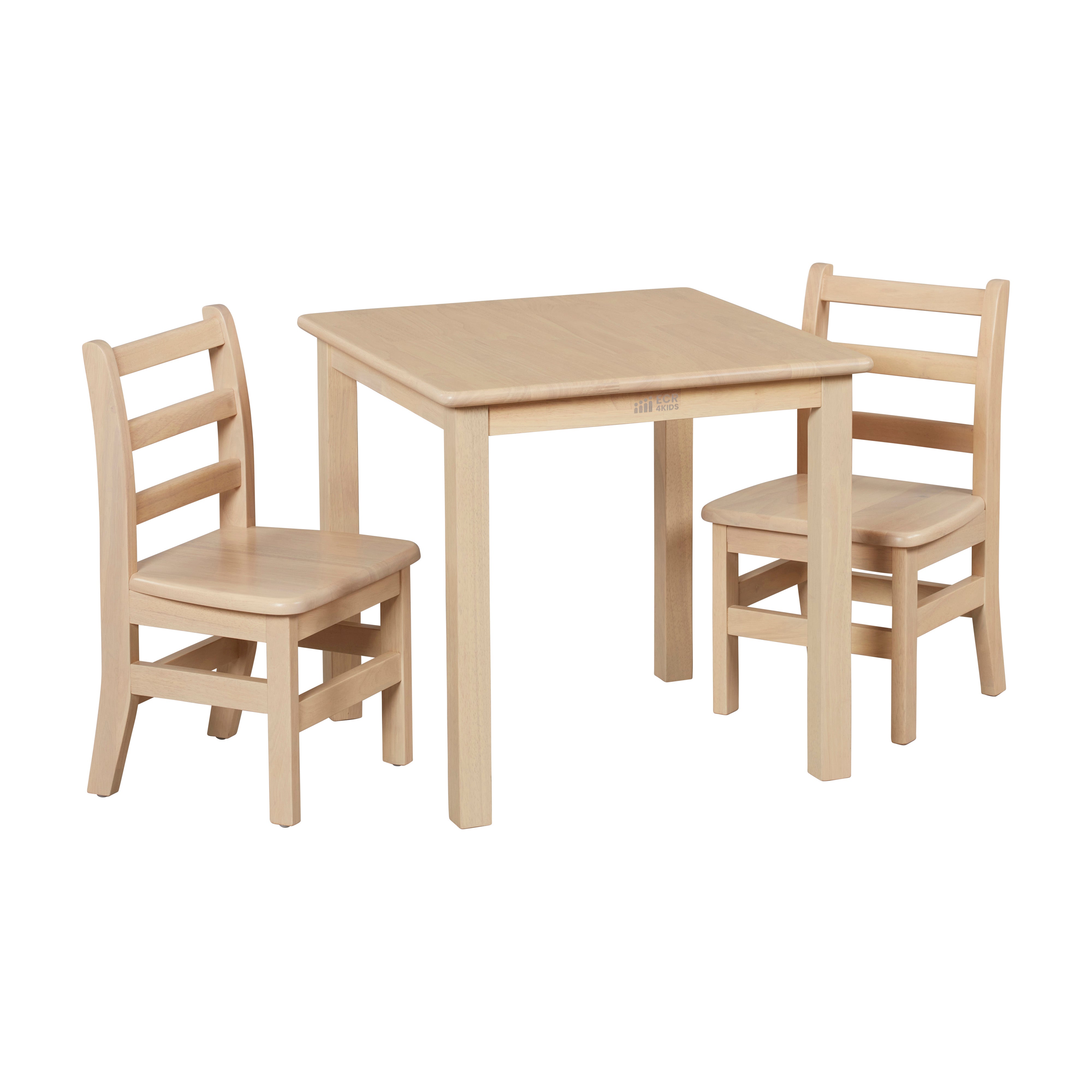 24in x 24in Hardwood Table and Chair Set, 12in Seat Height, 3-Piece