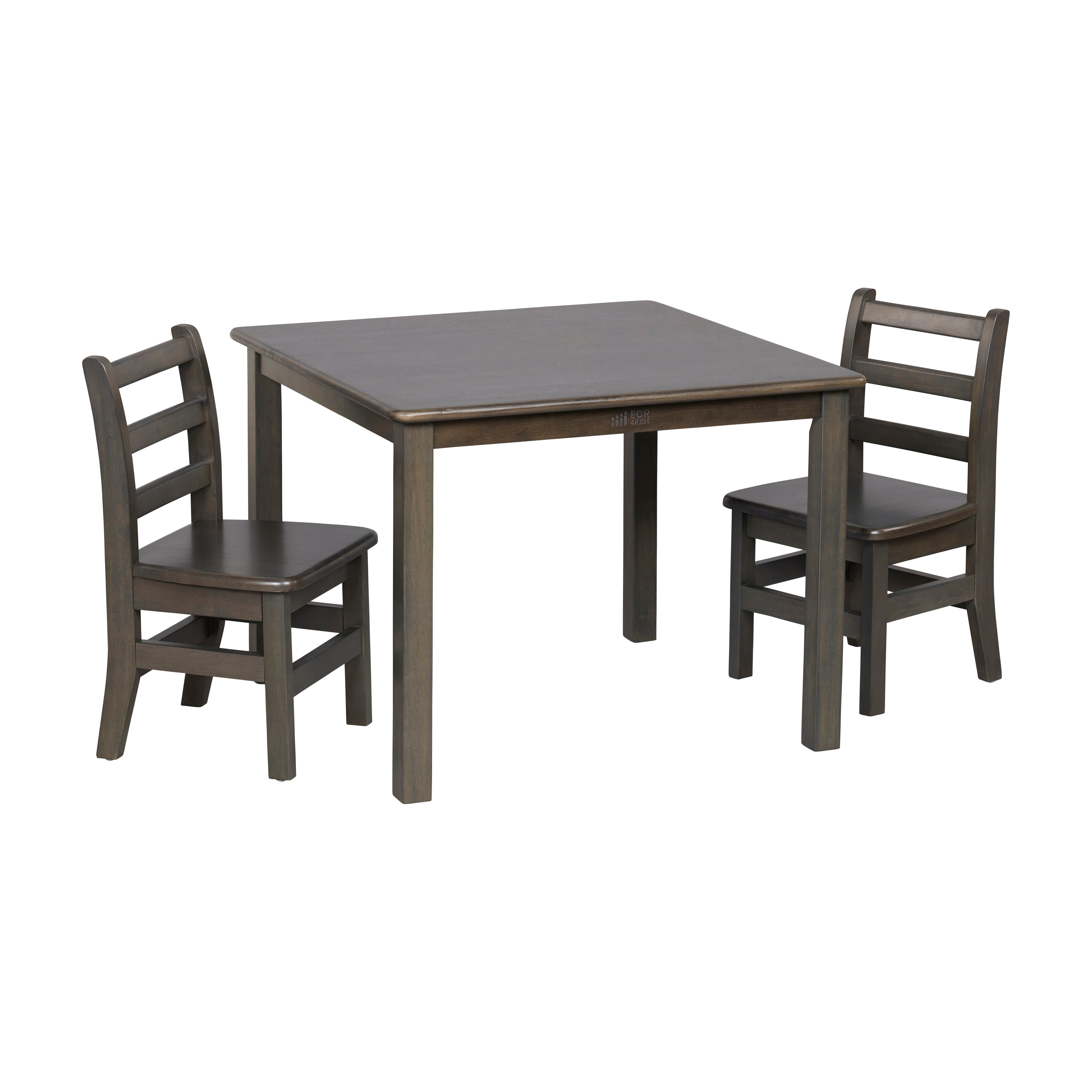 30in x 30in Square Hardwood Table and Chair Set, 12in Seat Height, 3-Piece