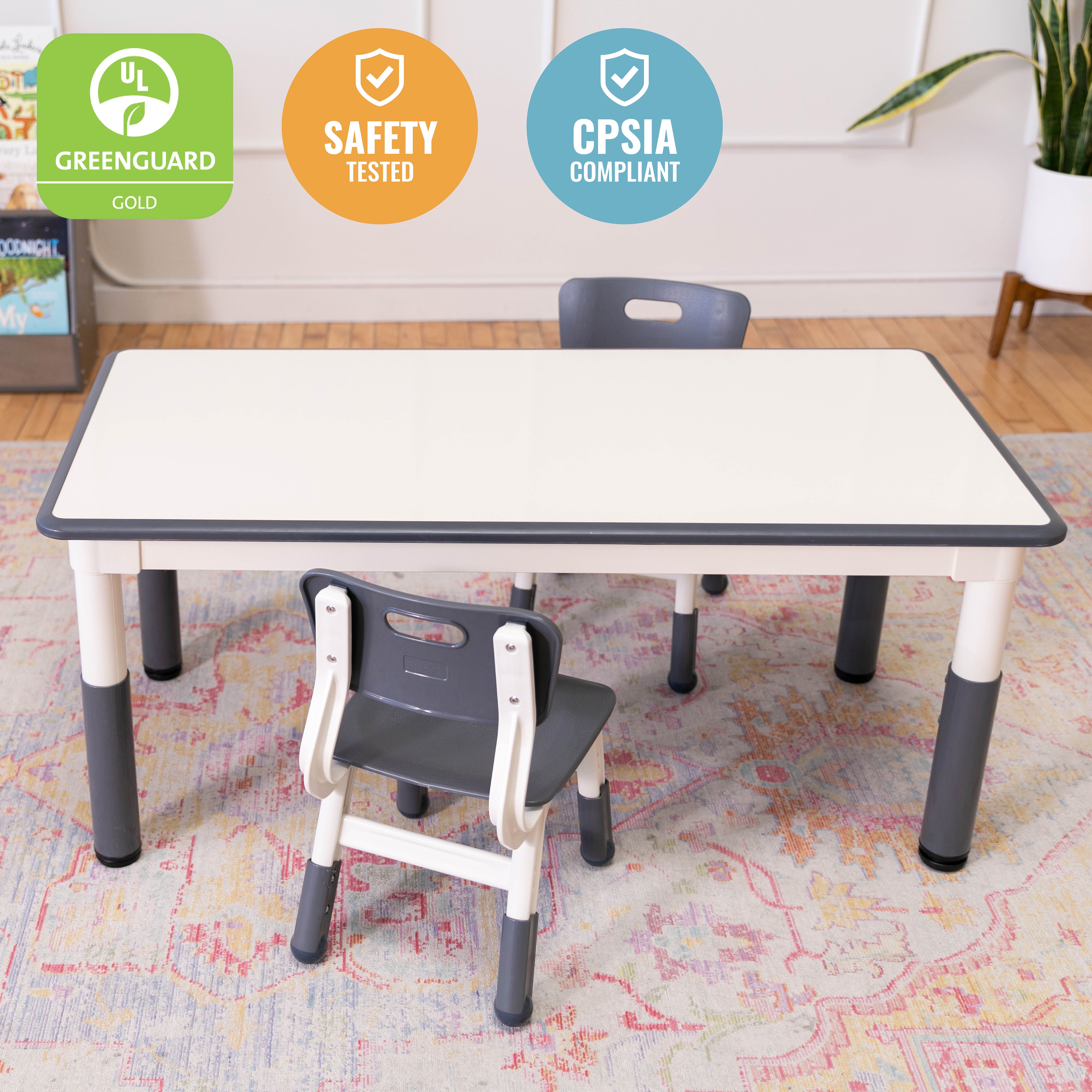 Dry-Erase Rectangular Activity Table with 2 Chairs, Adjustable, 3-Piece