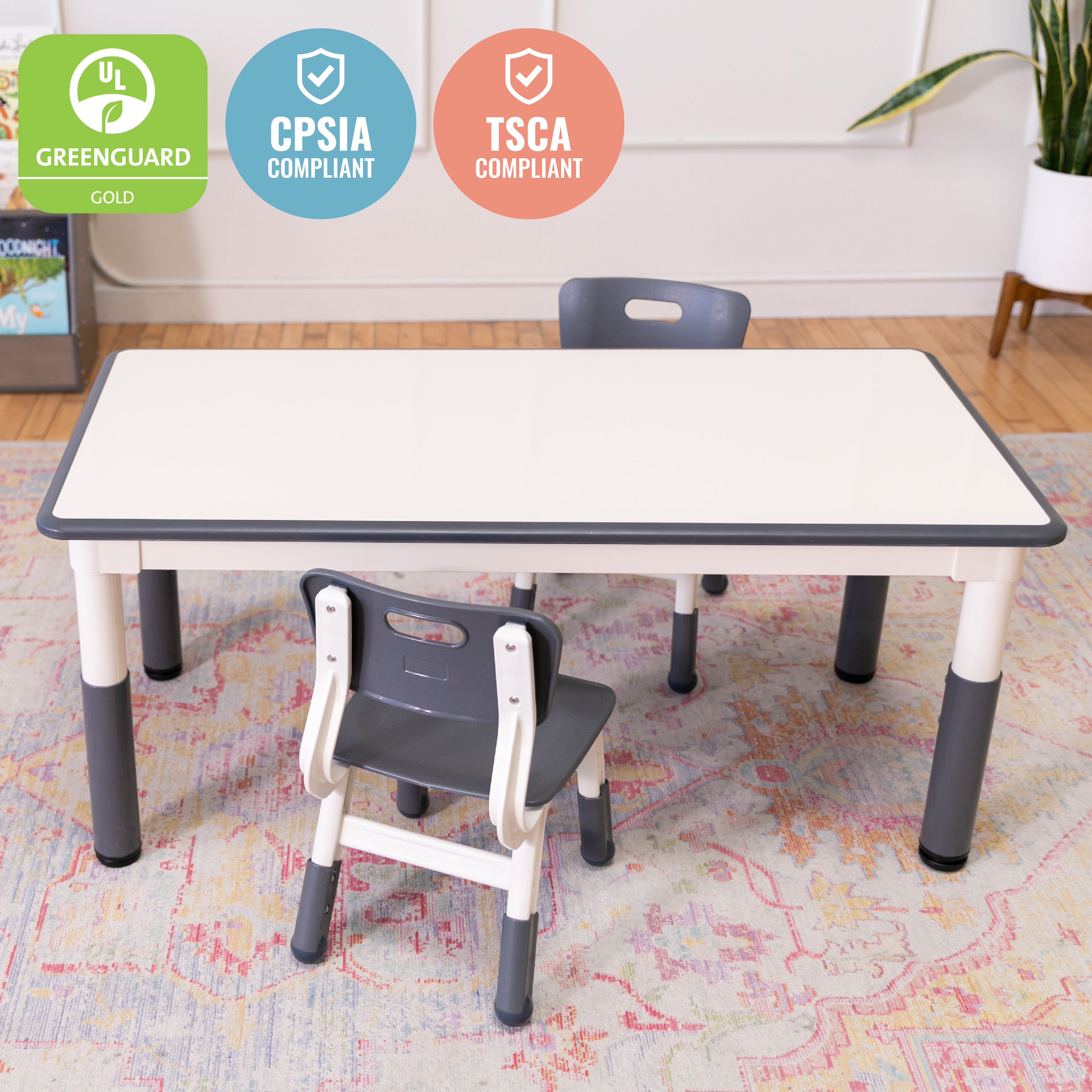 Dry-Erase Rectangular Activity Table with Two Chairs, 3-Piece