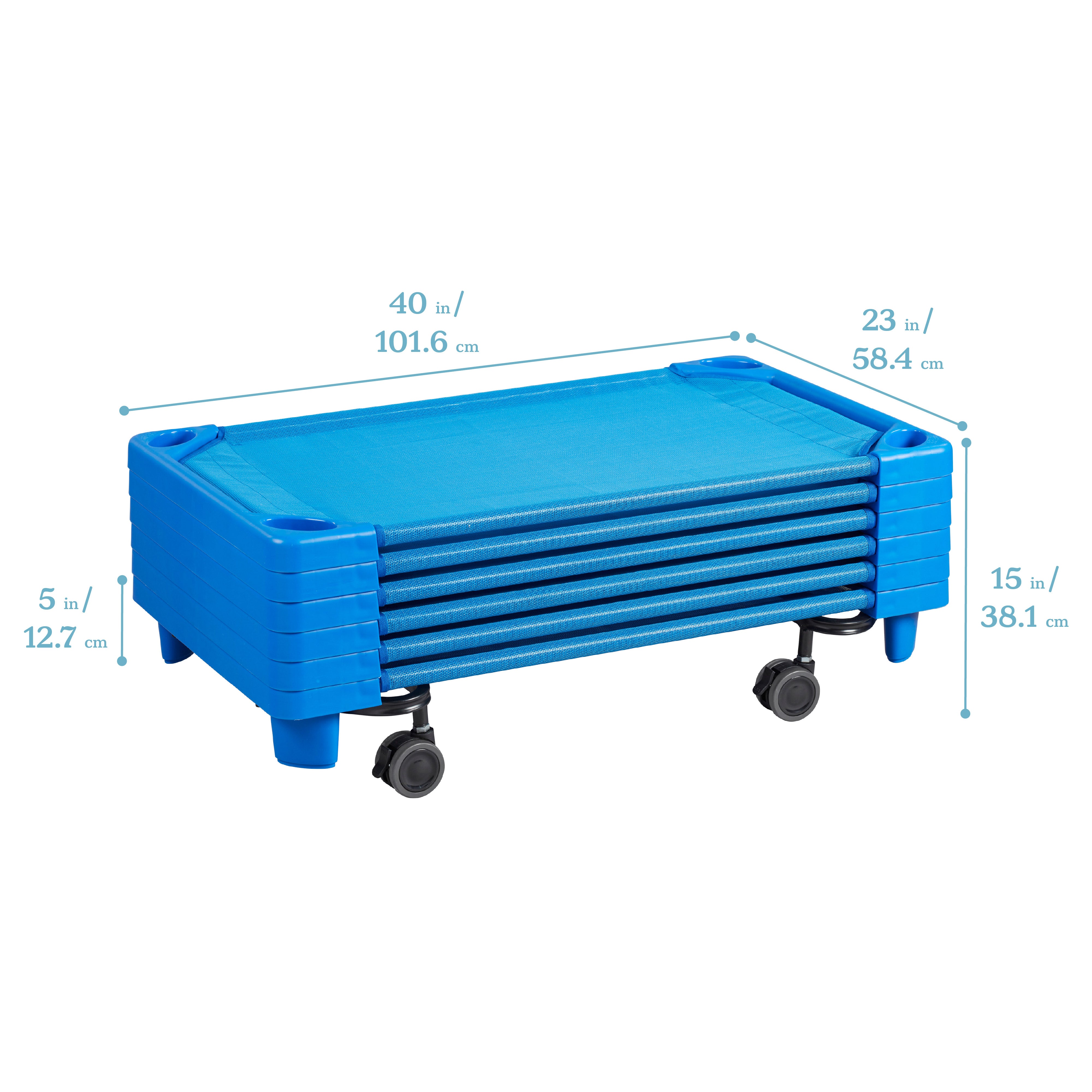 Stackable Kiddie Cots with Universal Cot Trolley, Toddler Size, Ready-to-Assemble, 6-Pack