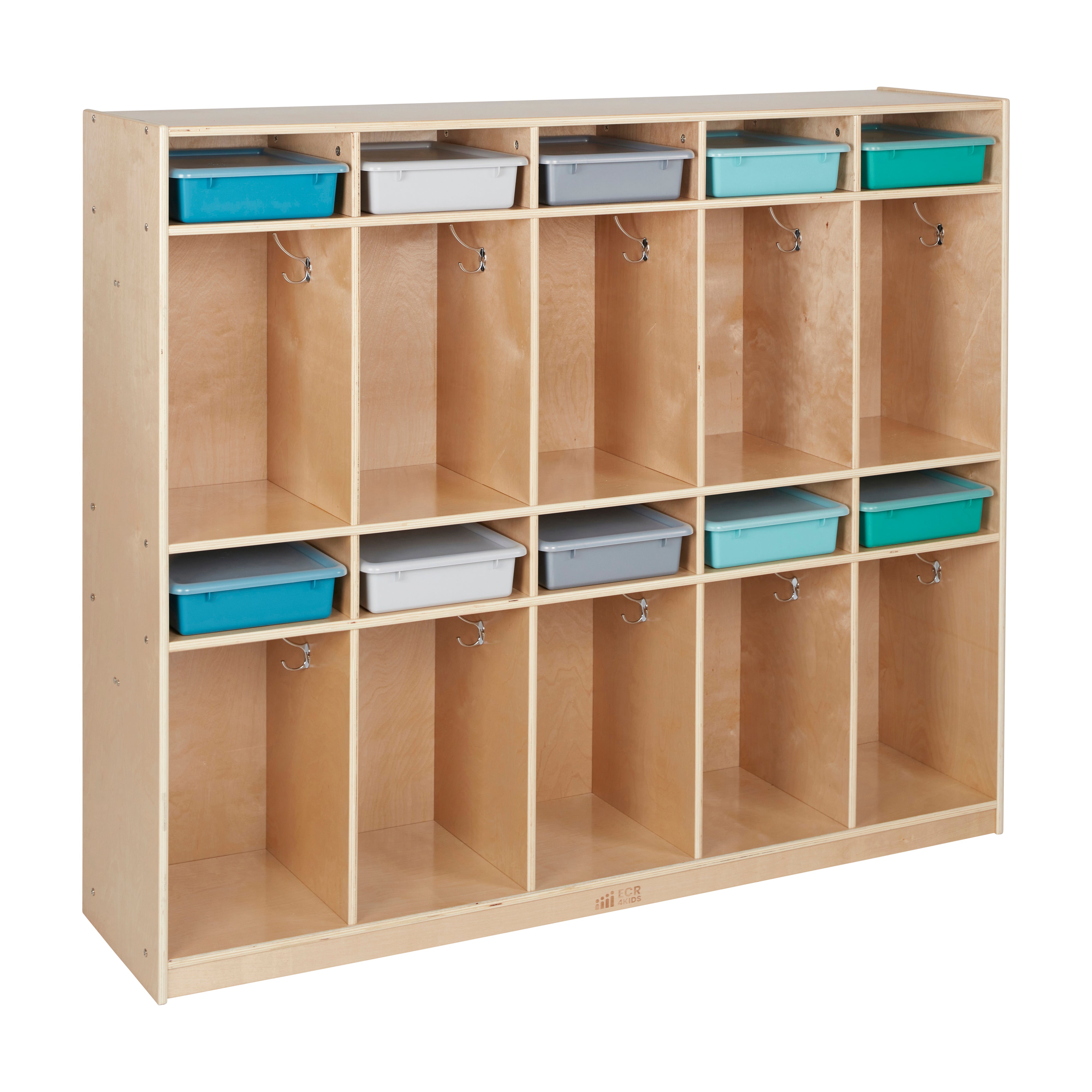 10-Section Storage Locker and Letter Size Trays with Lids, Natural, Classroom Furniture