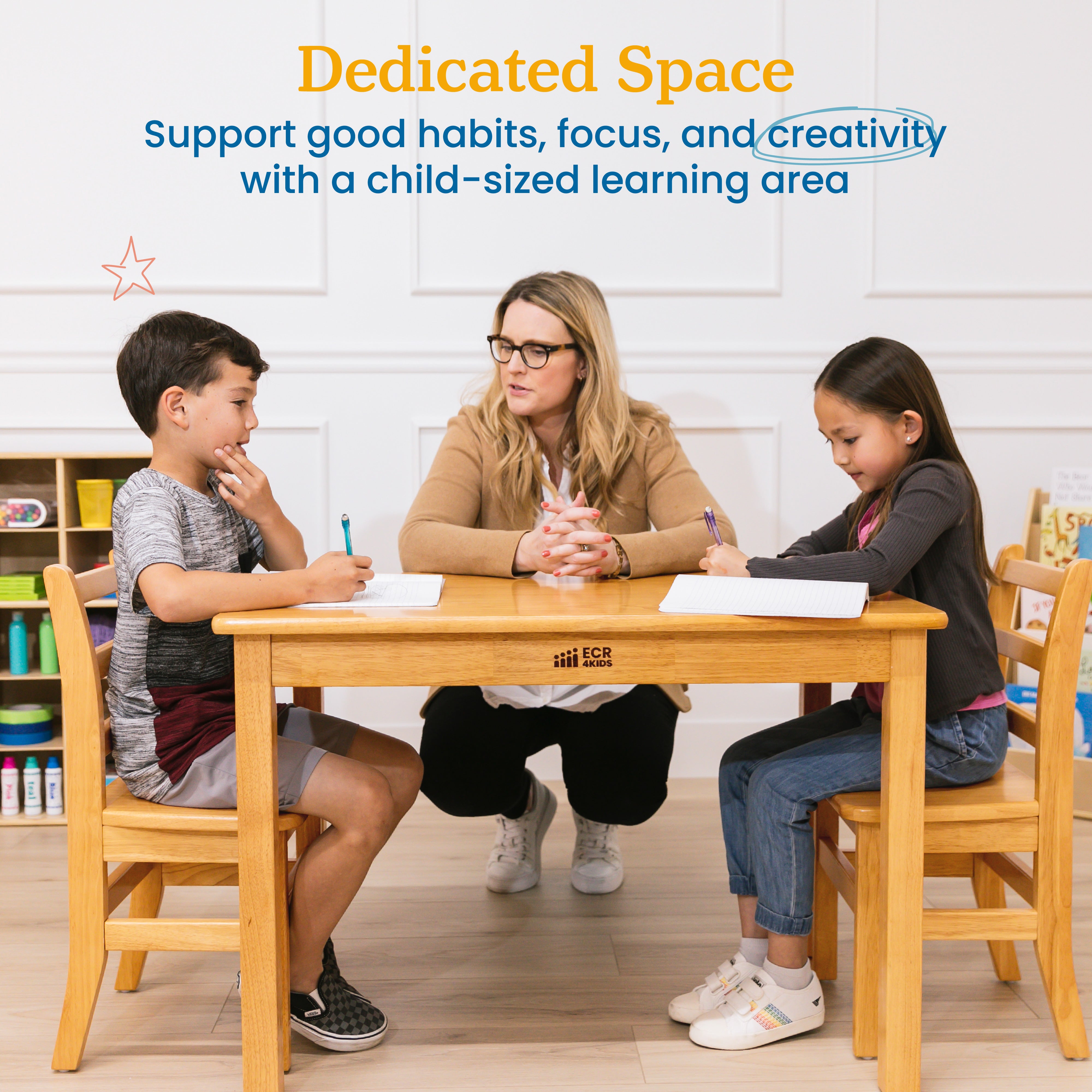 24in x 36in Rectangular Hardwood Table with 24in Legs and Two 14in Chairs