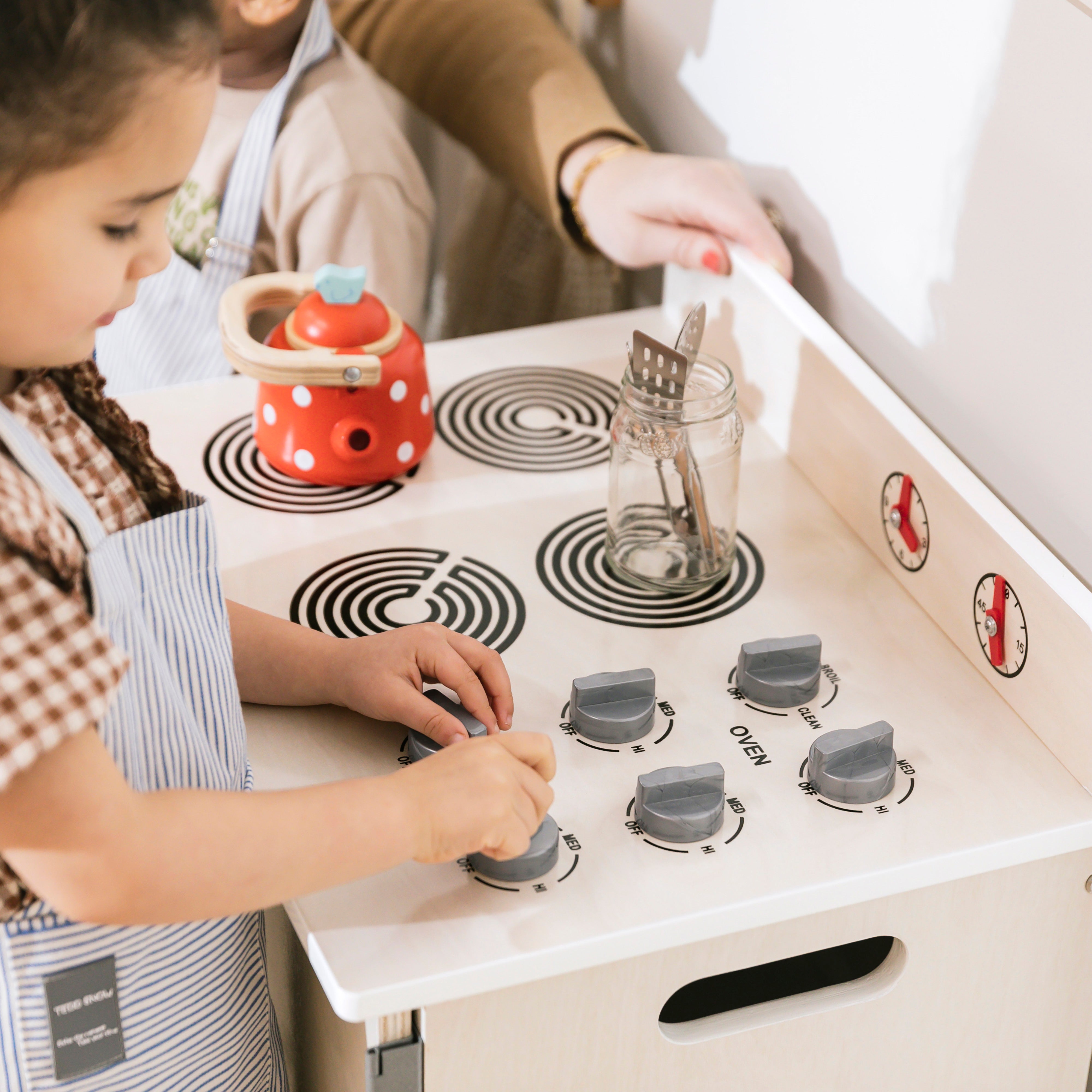 Kitchen Cupboard, Stove, Sink, and Refrigerator for Kids, Wooden, 4-Piece