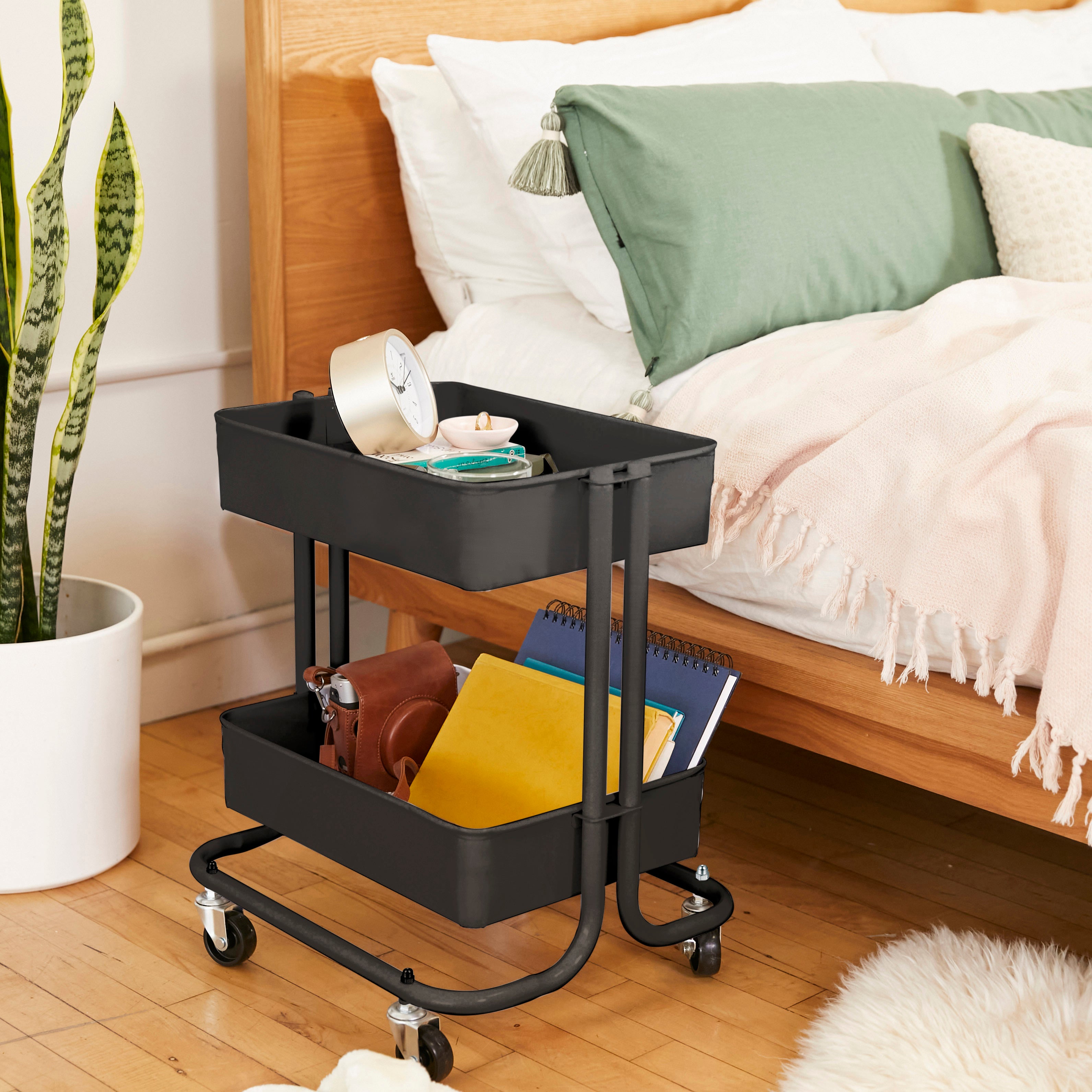 2-Tier Metal Rolling Utility Cart