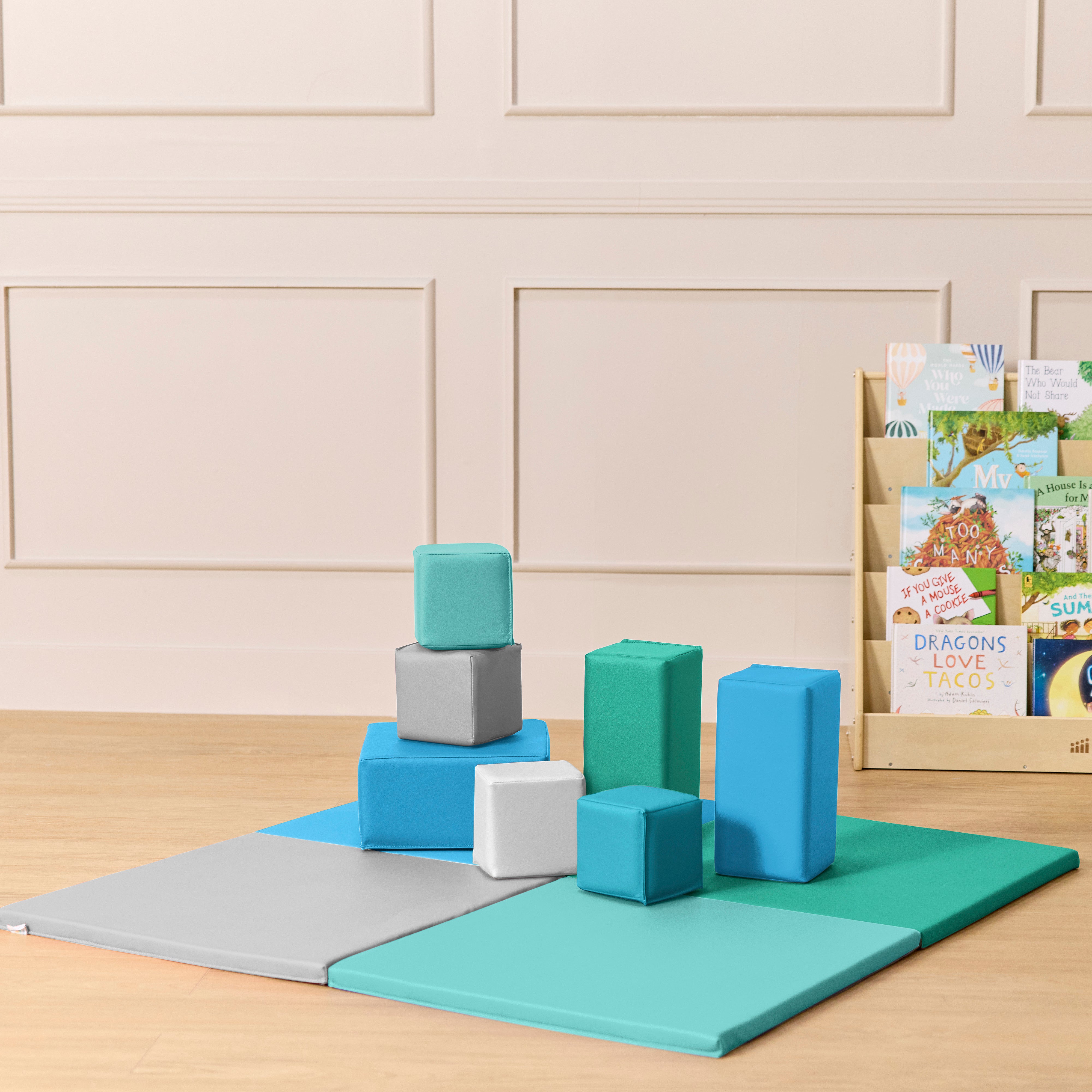 Quad Fold-N-Go Activity Mat and Toddler Blocks, 8-Piece