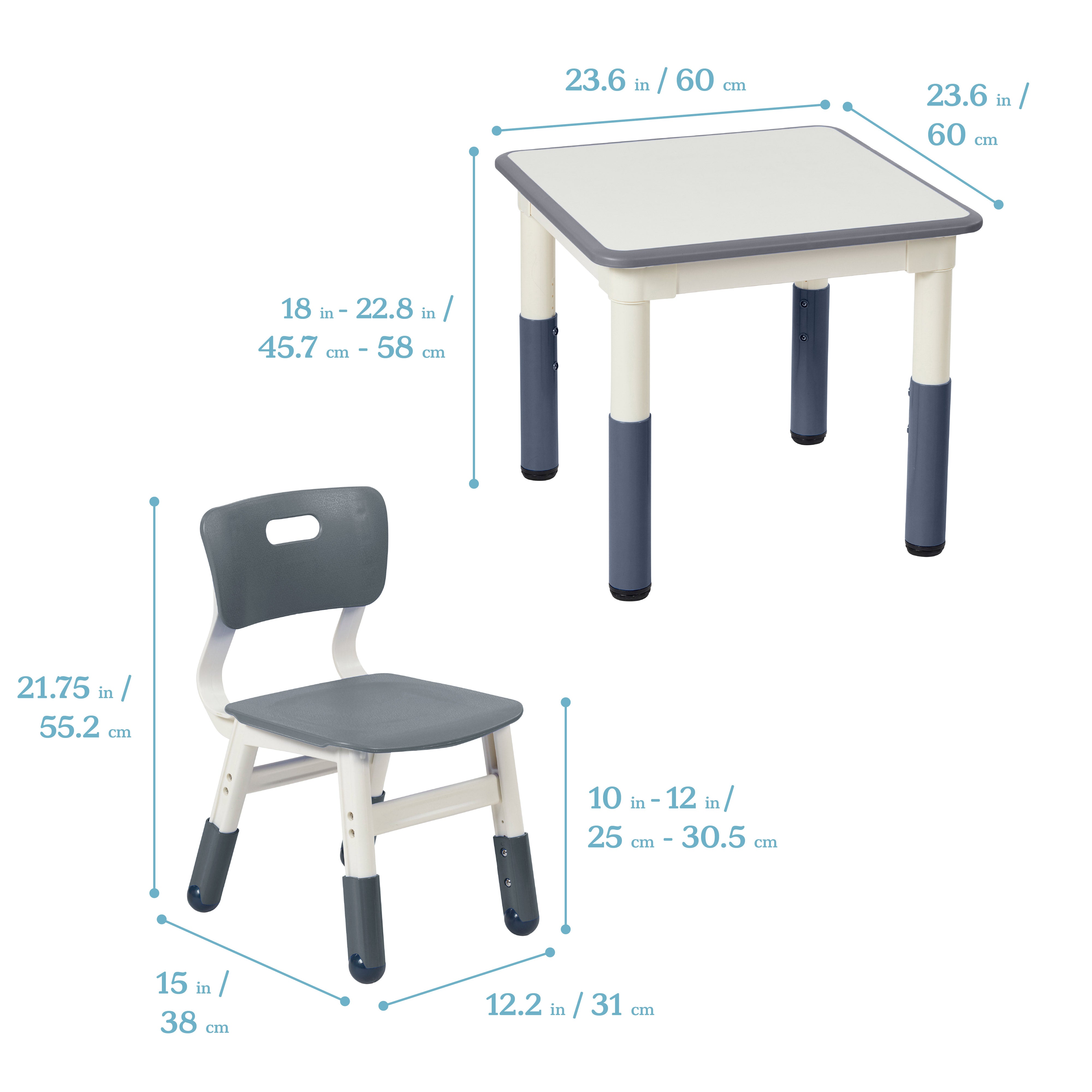 Dry-Erase Square Activity Table and Two Chairs, 3-Piece