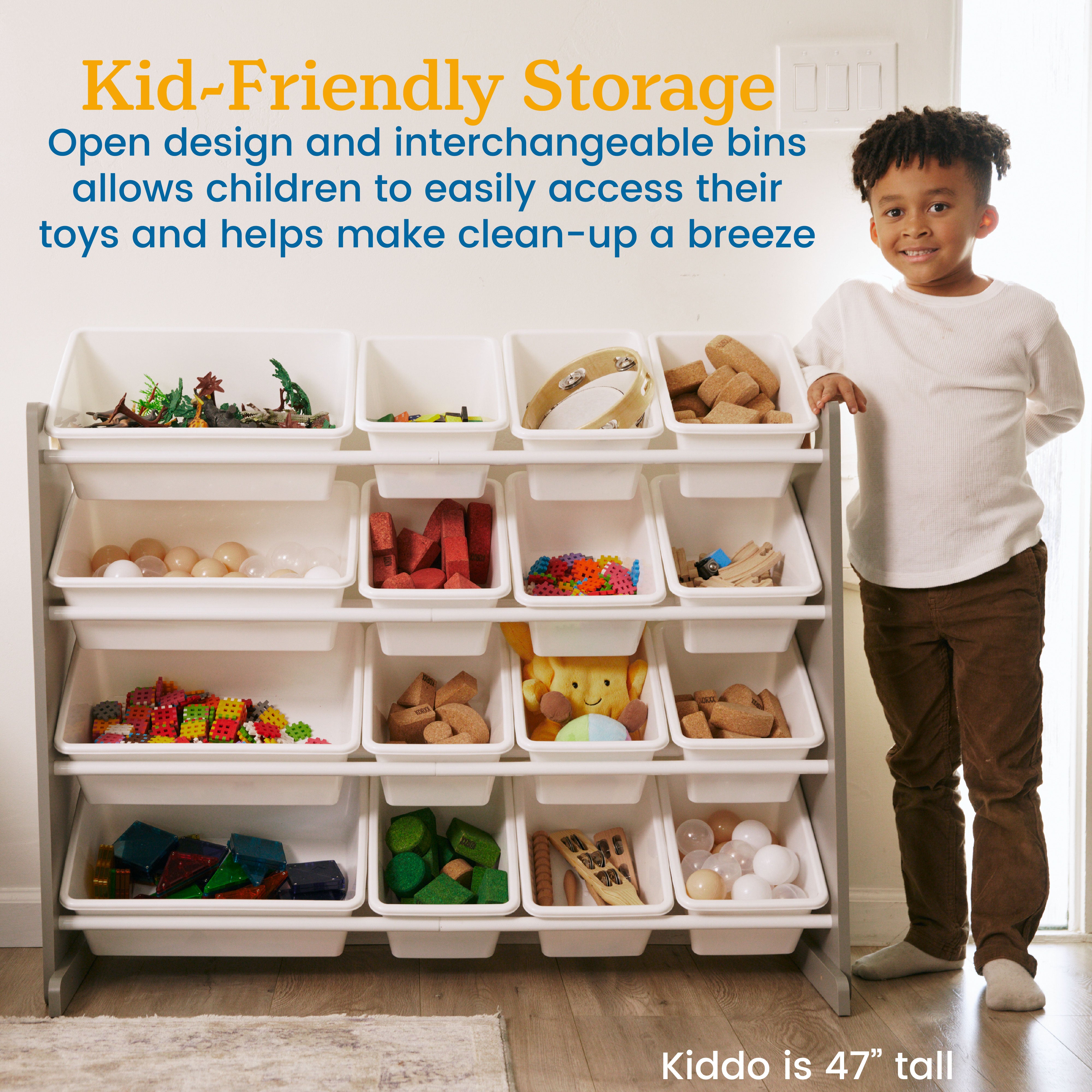 4-Tier Organizer with 16 Removable Plastic Bins, 4x4