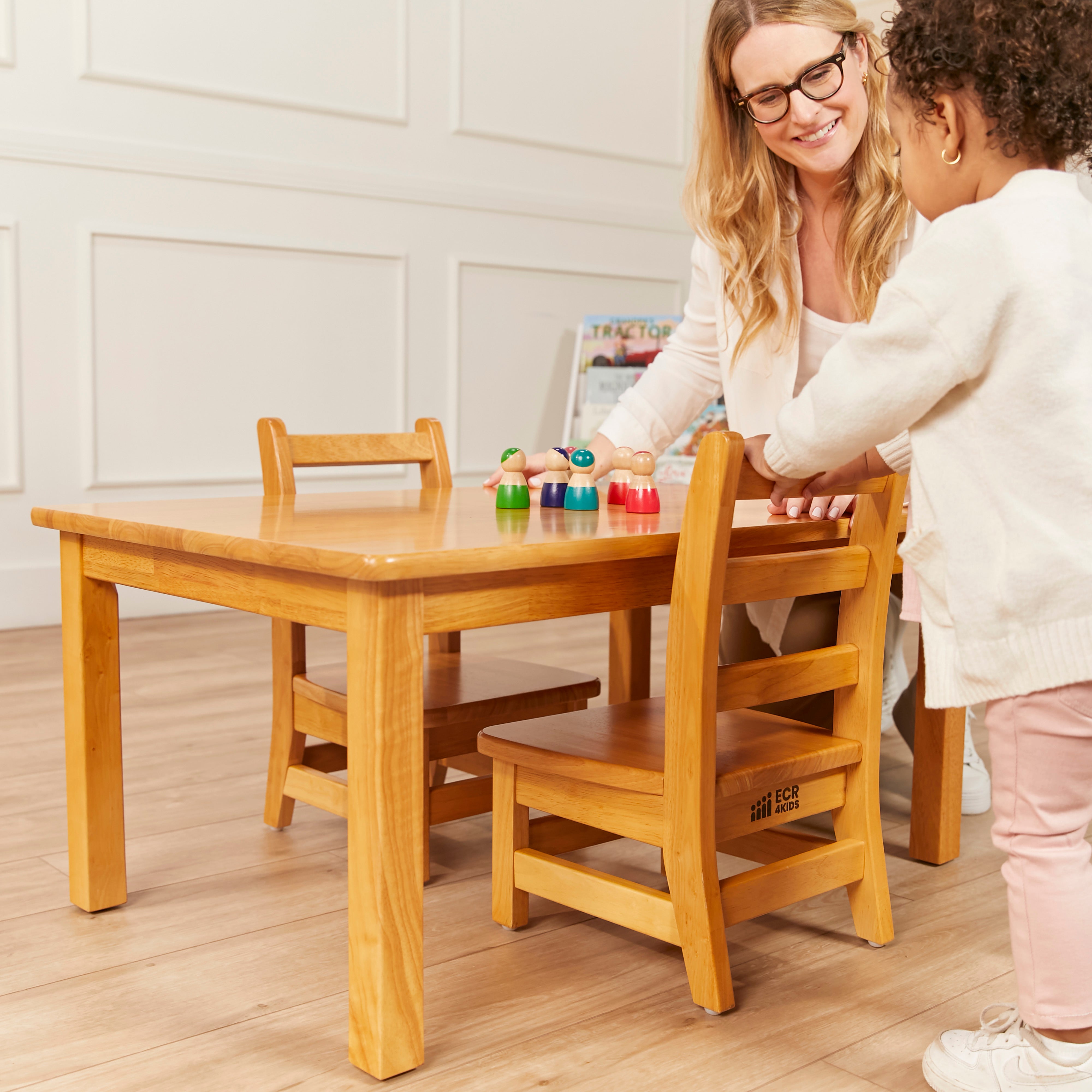24in x 36in Rectangular Hardwood Table with 16in Legs and Two 8in Chairs, 3-Piece