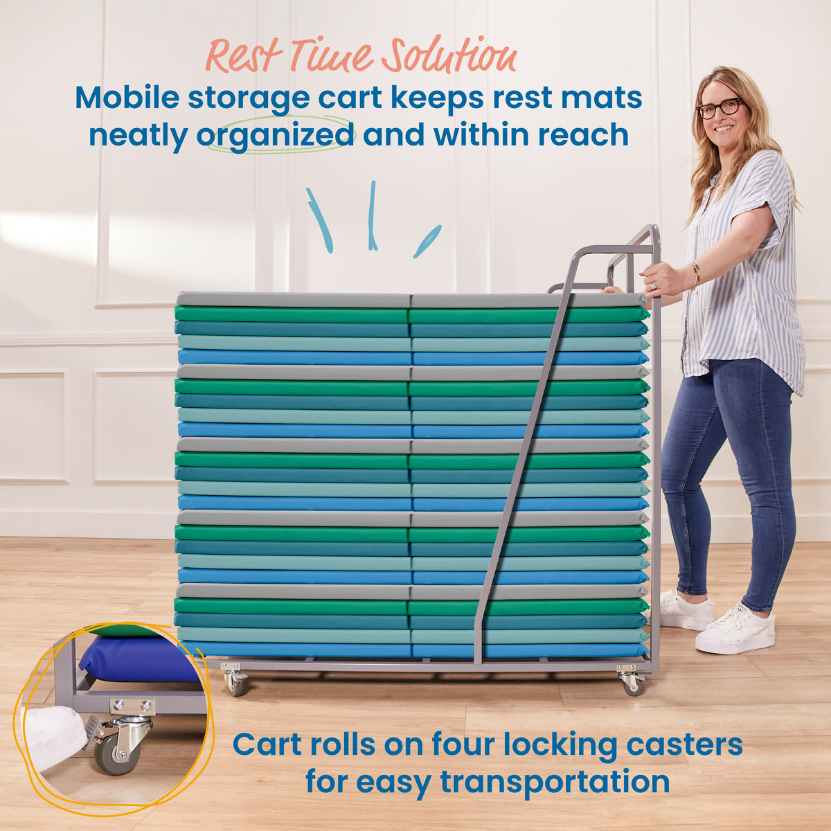 Rest Mat Cart with 25 Folding Rainbow Rest Mats