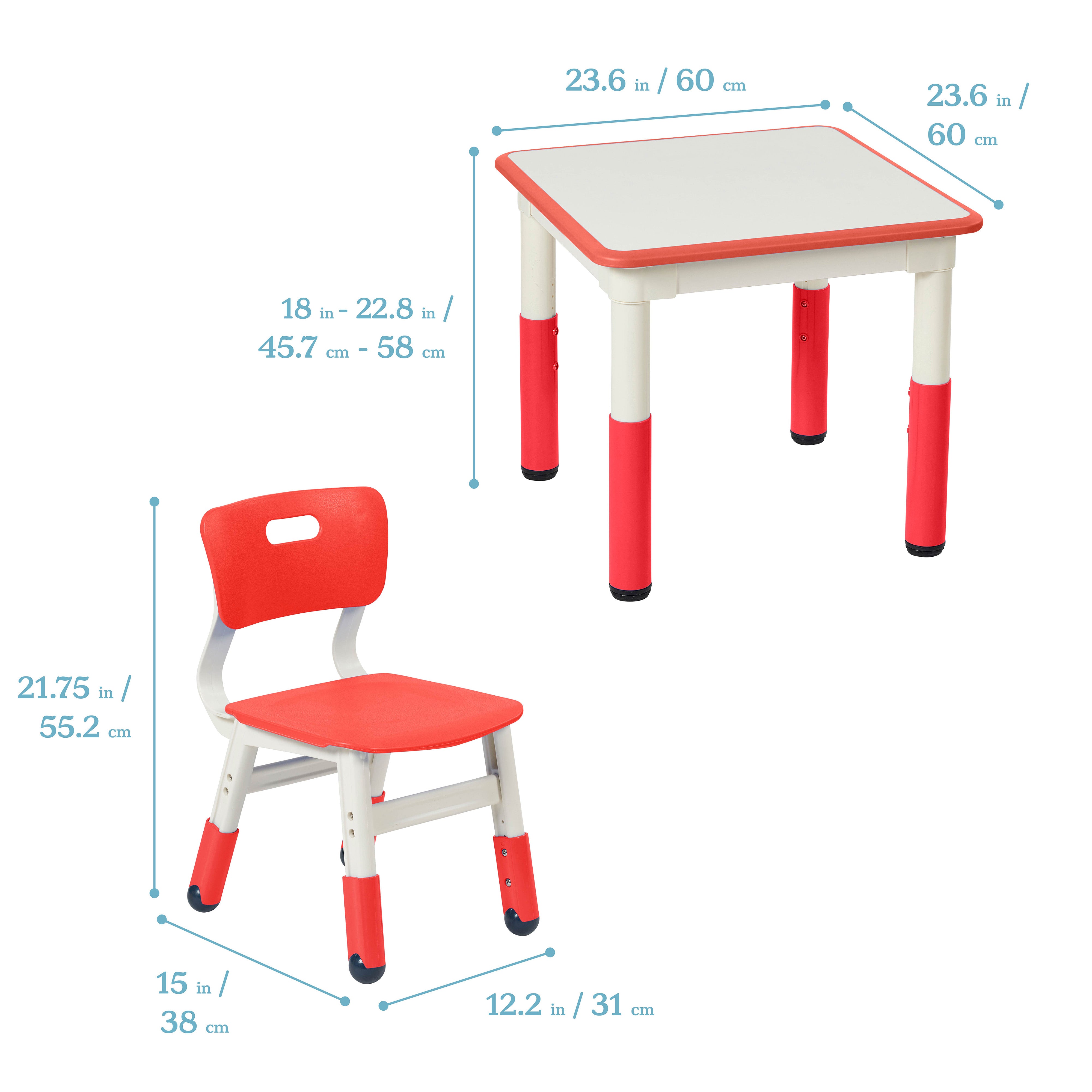 Dry-Erase Square Activity Table with 2 Chairs, Adjustable, 3-Piece